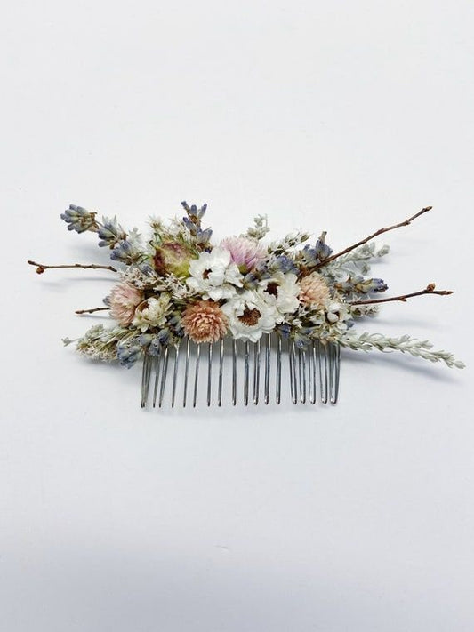 Handcrafted Dried Flower Hair Comb & Pins – Preserved Floral Wedding Accessories for Bridal, Prom, and Special Events