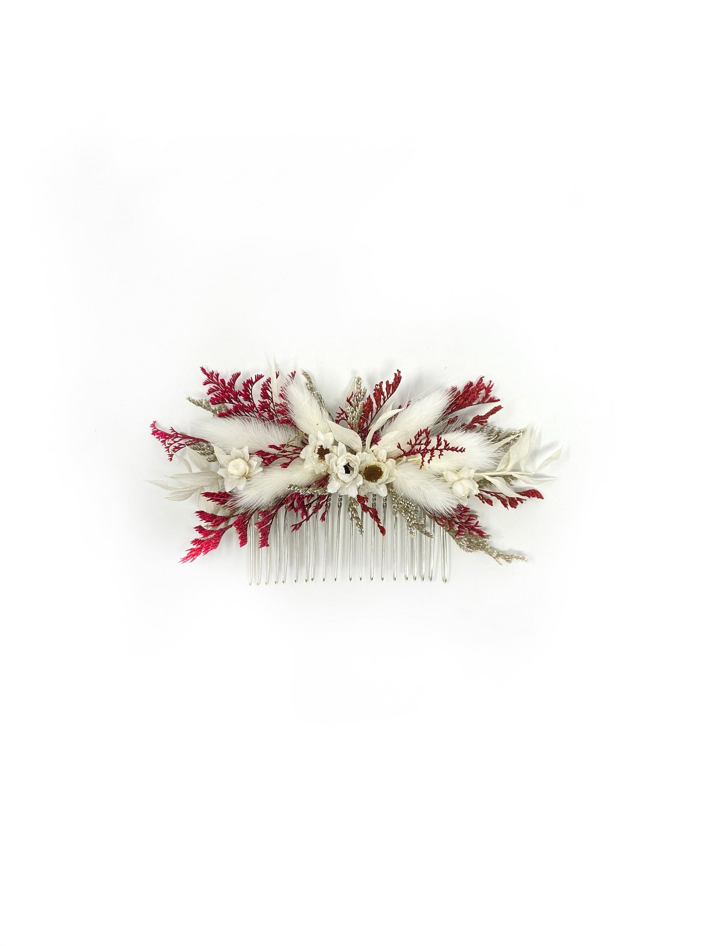 Red and White Hair Comb, Hair Pins, Burgundy Wedding Accessory, Floral Preserved Clip, Dried Flowers, Prom, Hair Accessory, Simple, Bridal