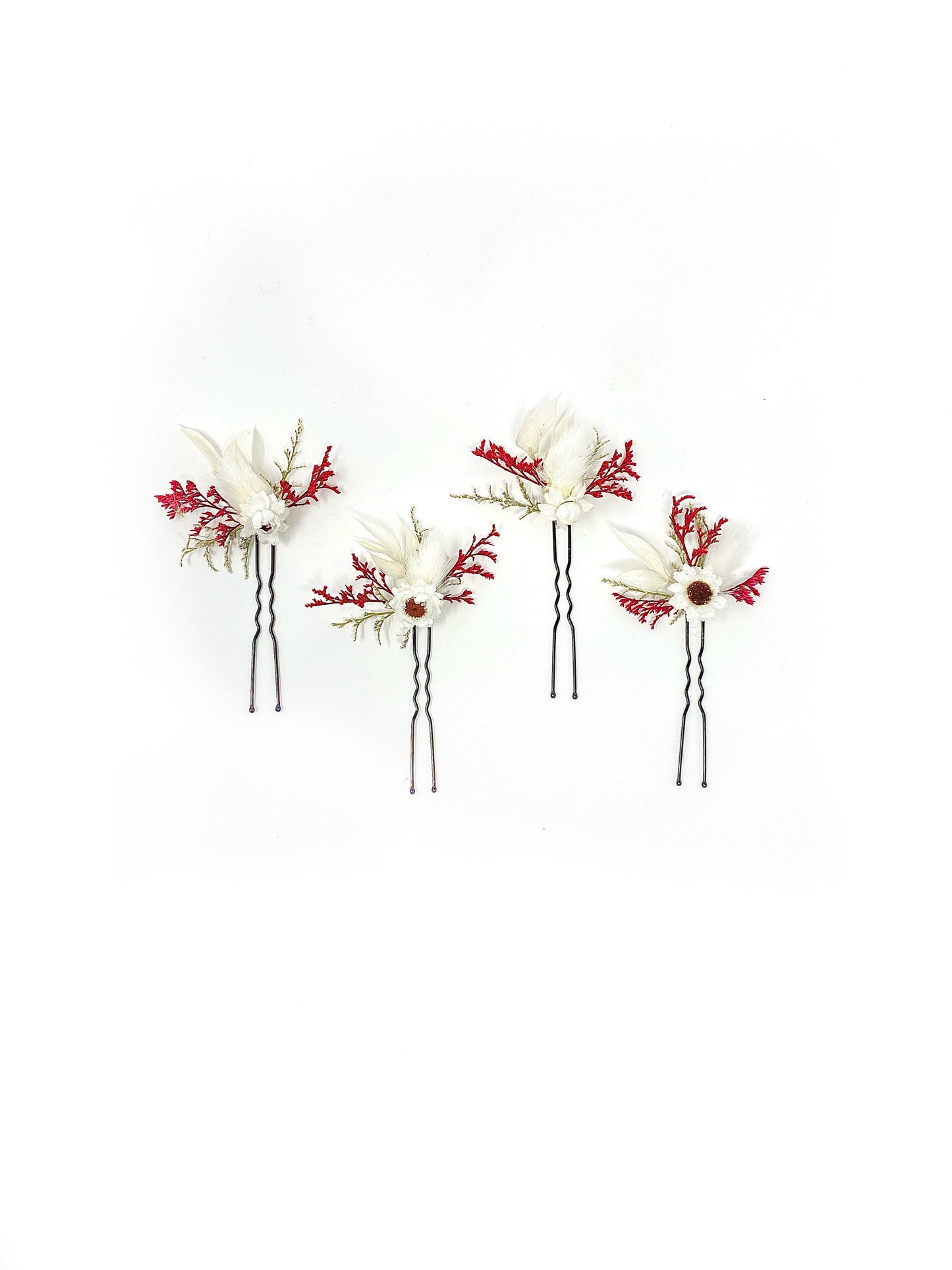 Red and White Hair Comb, Hair Pins, Burgundy Wedding Accessory, Floral Preserved Clip, Dried Flowers, Prom, Hair Accessory, Simple, Bridal