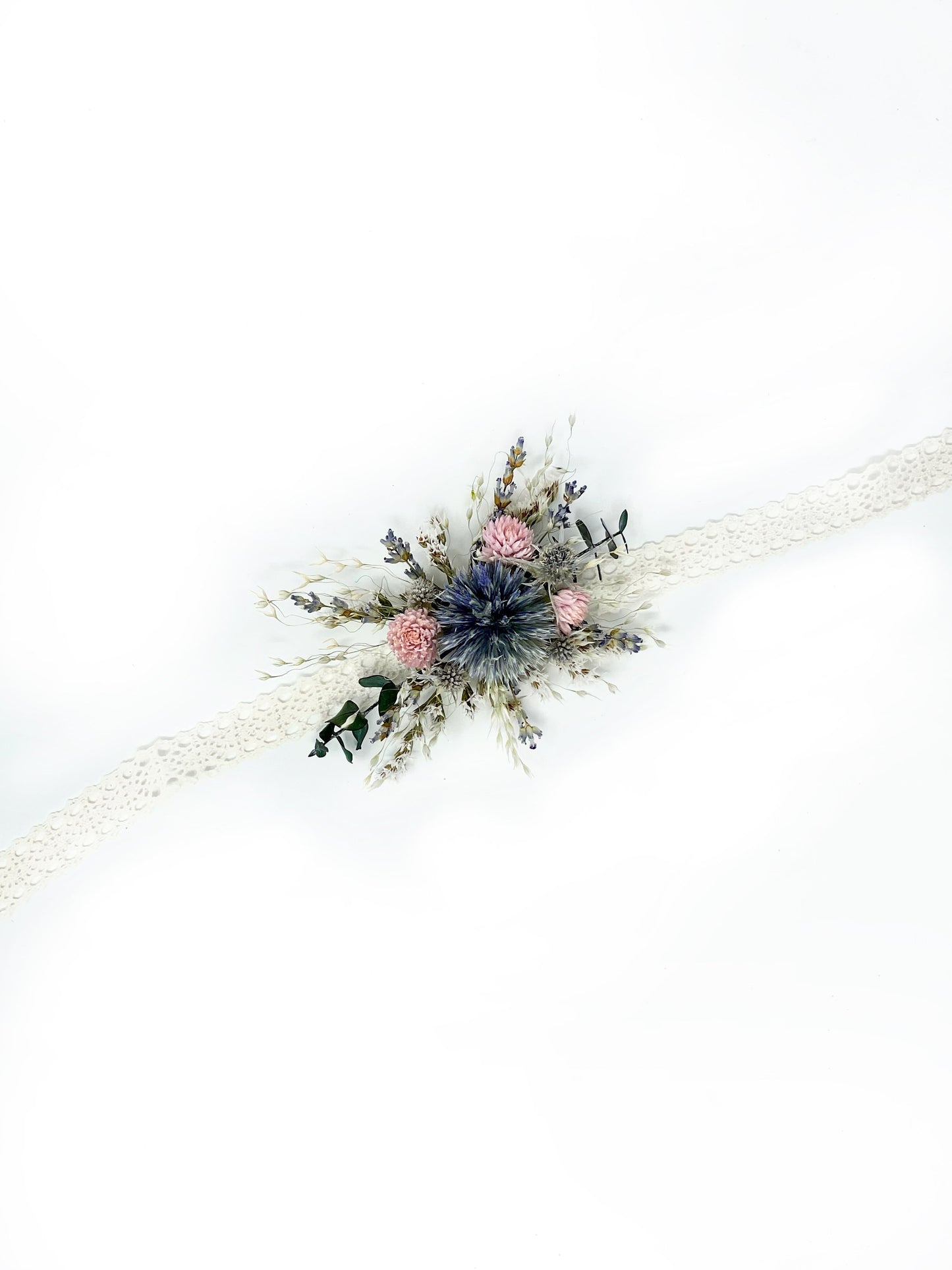 Wedding Bouquet, Dried Flowers, Preserved Floral, Peonies, Pink and Blue, Eucalyptus, Bridal, Globe Thistle, Cream, Spring Bouquet