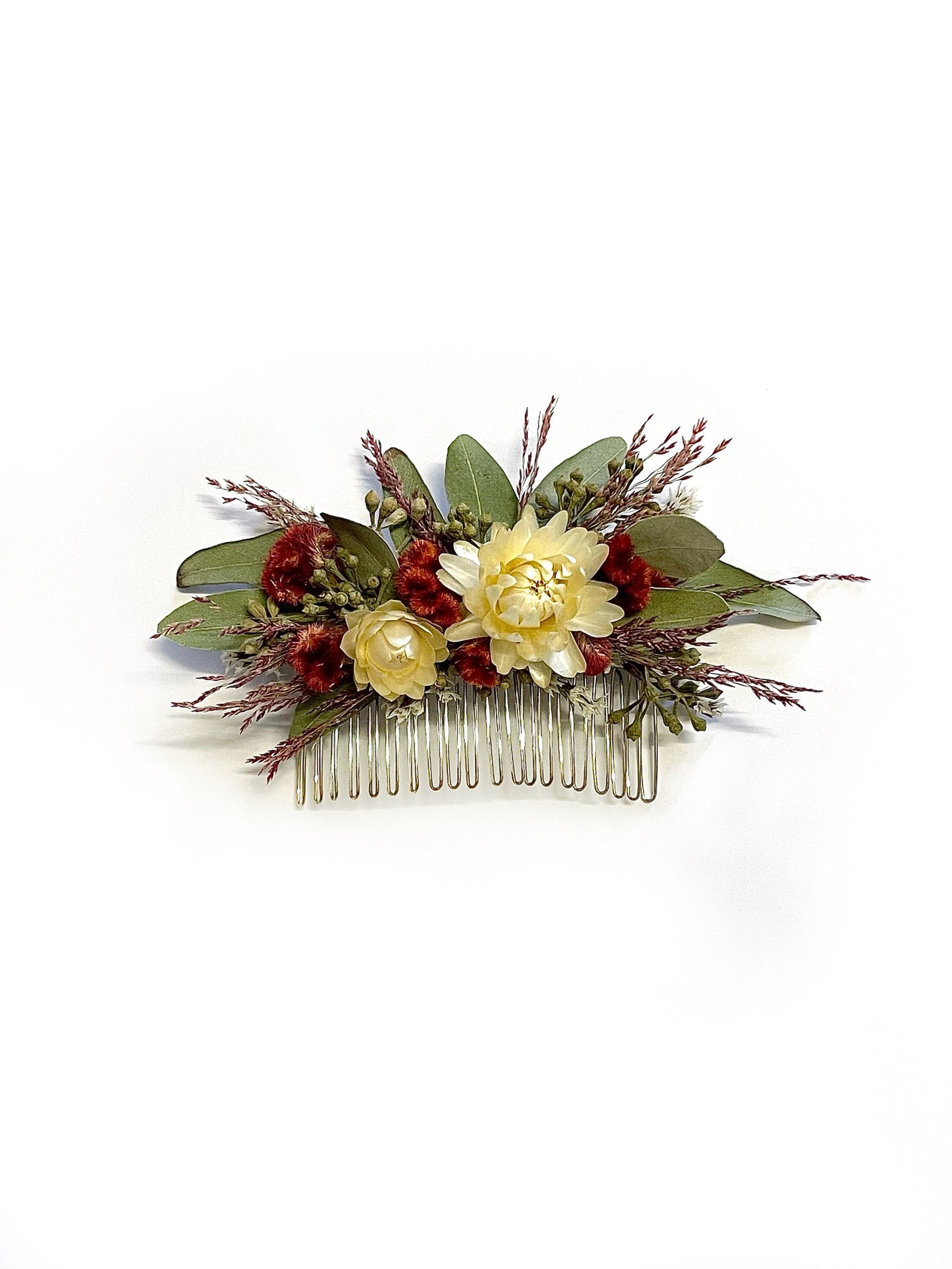 Christmas Bouquet, Dried Flowers, Bridal, Preserved Floral, Coxcomb, Strawflower, Greenery, Red and Green, Ruby silk, Burgundy