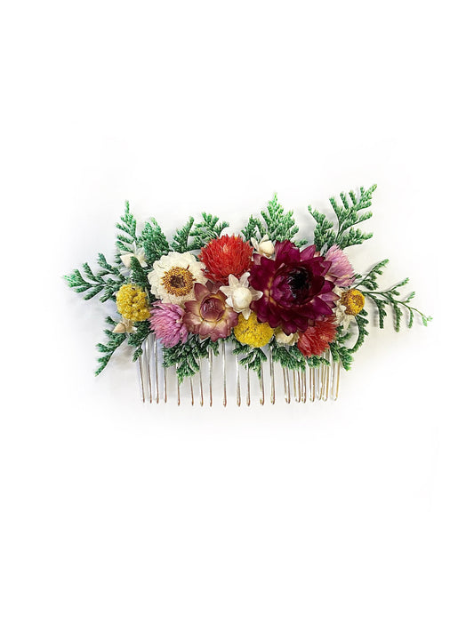 Hair Comb, Corsage, Wedding Accessories, Dried Flowers, Preserved Flowers, Strawflowers, Bridal Accessories, Hair Accessories, Colorful