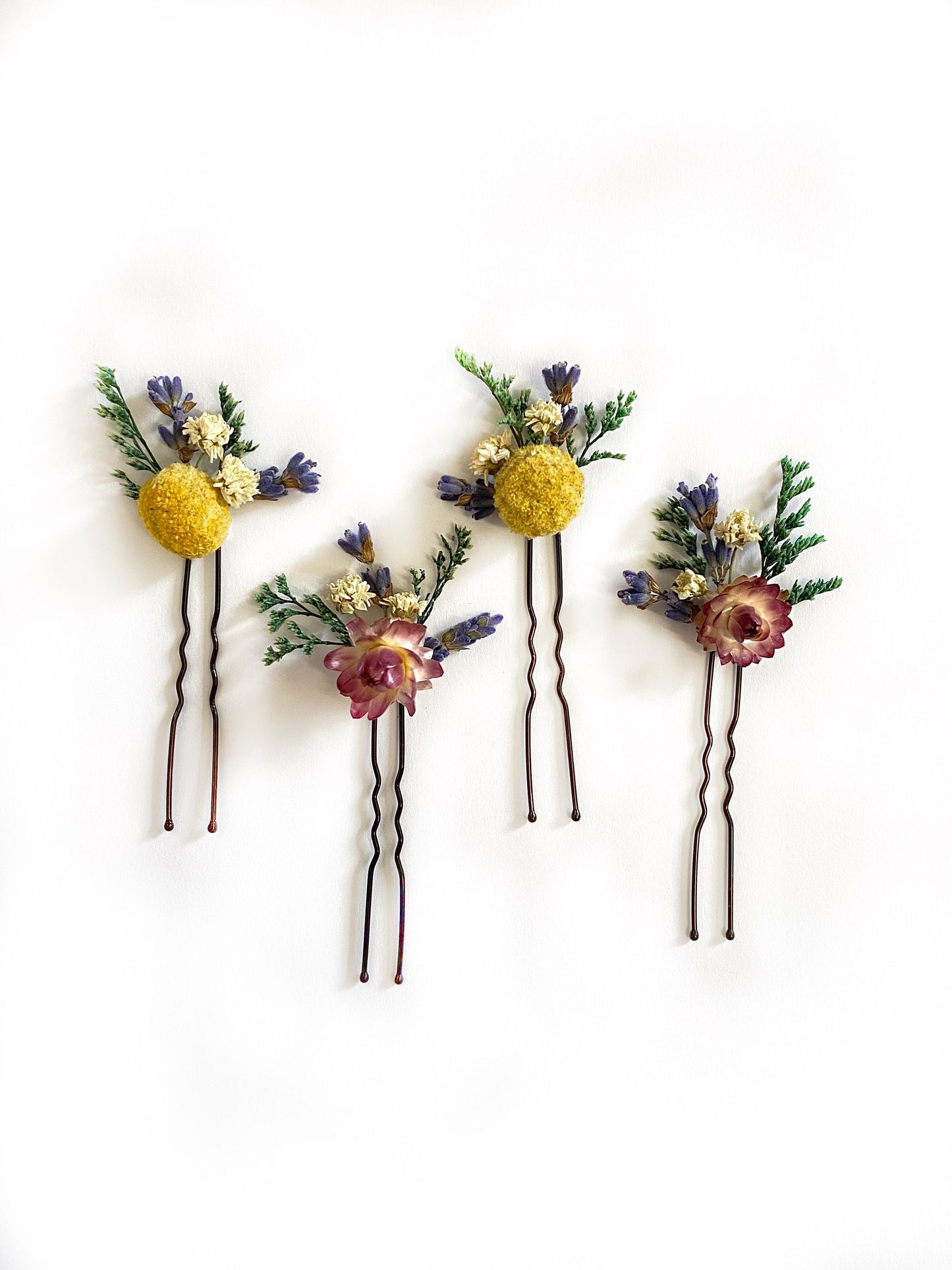 Hair Comb, Summer Hair Pins, Dried flowers, Preserved, Floral Comb, Clip, Wedding, Corsage, Prom, Bridal, Purple, White, Yellow, Green