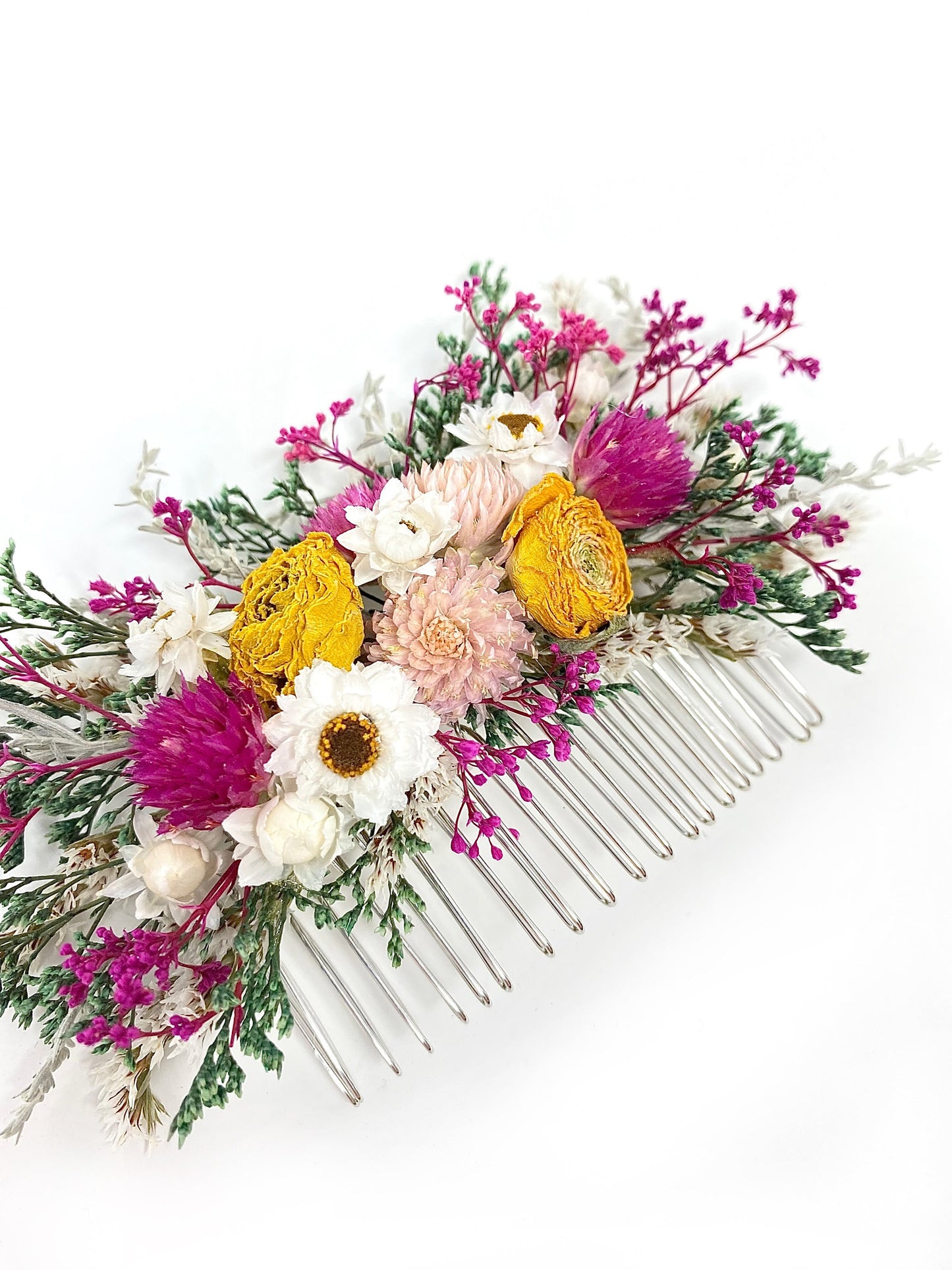 Bright Hair Comb, Summer Hair Pins, Dried flowers, Preserved, Floral Comb, Clip, Wedding, Corsage, Prom, Bridal, Pink, Blue, Yellow, Green