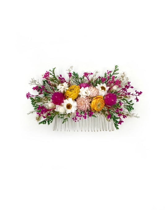 Bright Hair Comb, Summer Hair Pins, Dried flowers, Preserved, Floral Comb, Clip, Wedding, Corsage, Prom, Bridal, Pink, Blue, Yellow, Green