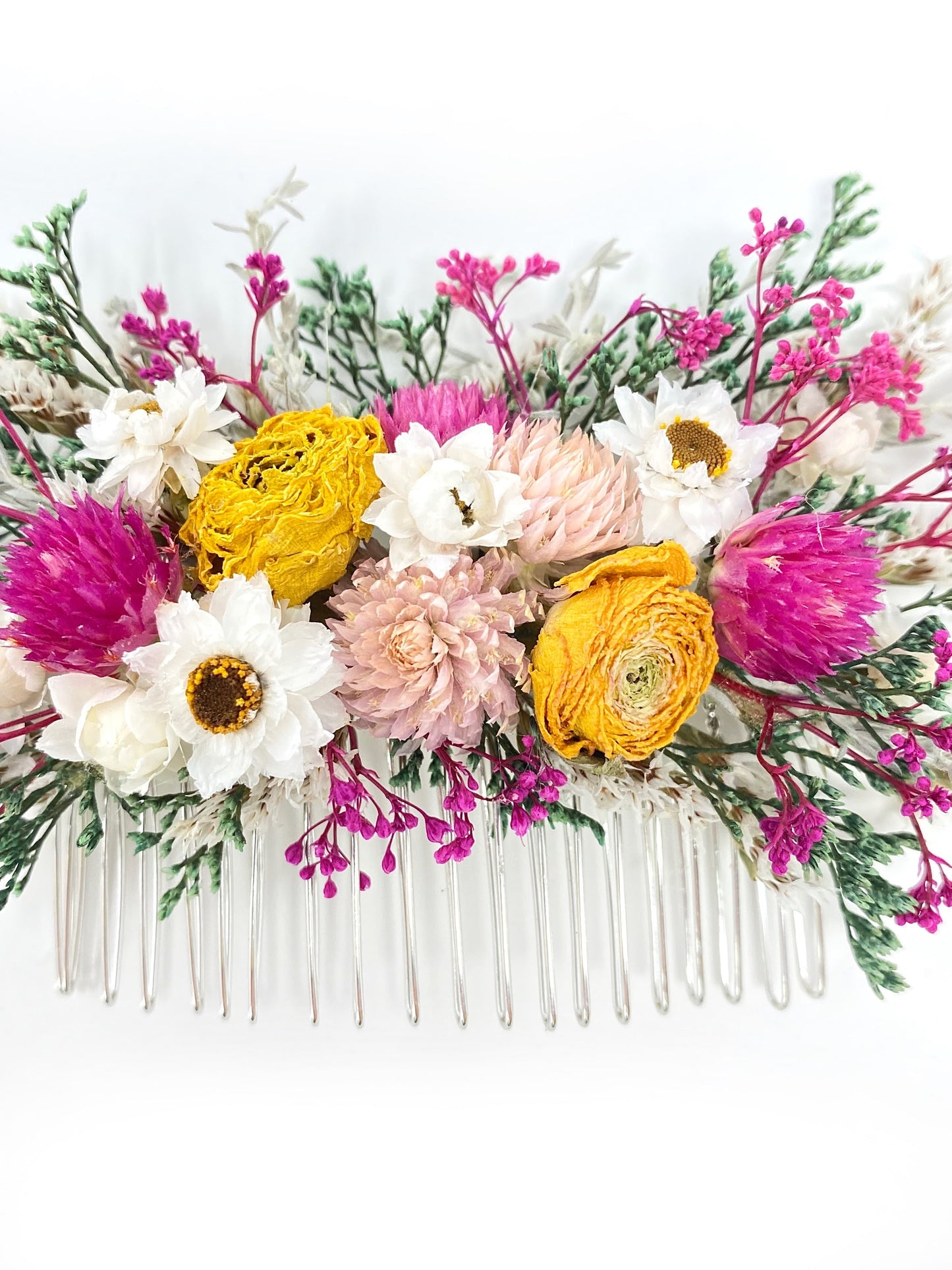 Bright Hair Comb, Summer Hair Pins, Dried flowers, Preserved, Floral Comb, Clip, Wedding, Corsage, Prom, Bridal, Pink, Blue, Yellow, Green