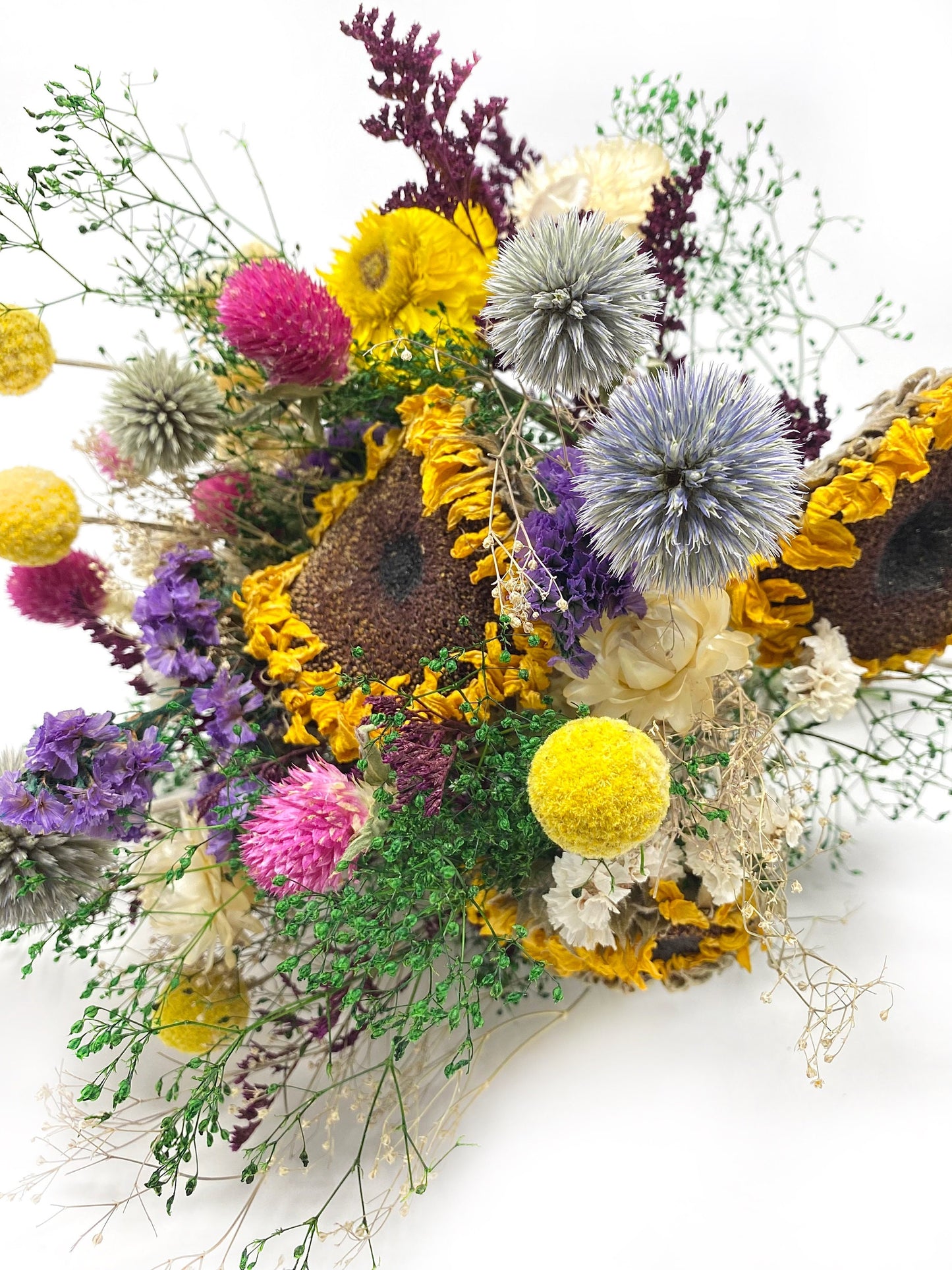 Colorful Bouquet, Wildflowers, Wedding Flowers, Purple, sunflowers, Caspia, mini gyp, safflower, house decor, Throw Boquet, Pink, Blue