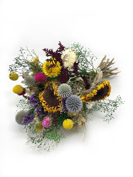 Colorful Bouquet, Wildflowers, Wedding Flowers, Purple, sunflowers, Caspia, mini gyp, safflower, house decor, Throw Boquet, Pink, Blue