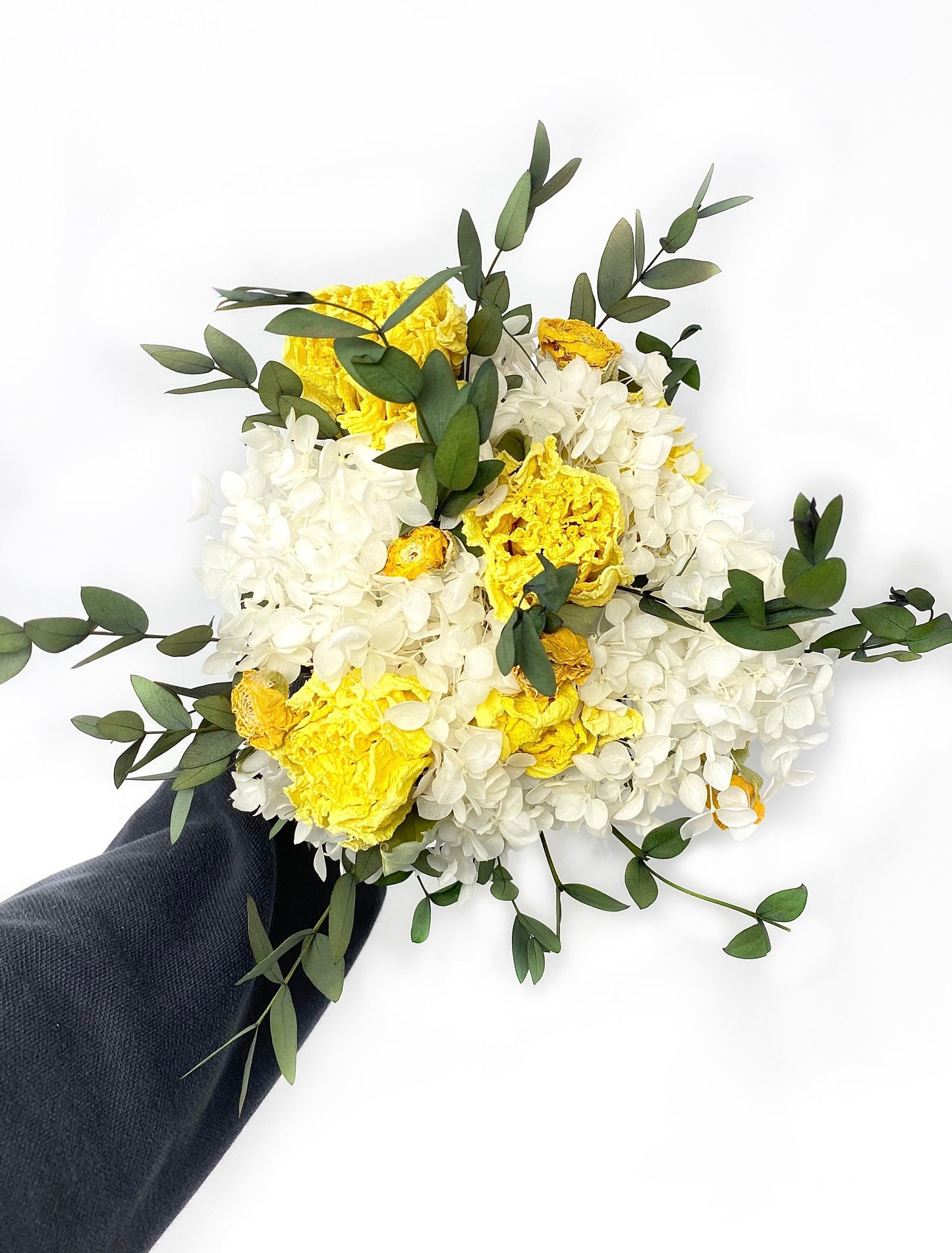 Yellow Bouquet, Wedding Flowers, Dried Florals, Yellow and White, Throw Bouquet, Peonies, Greenery, Summer Florals, Hydrangeas, Bridal
