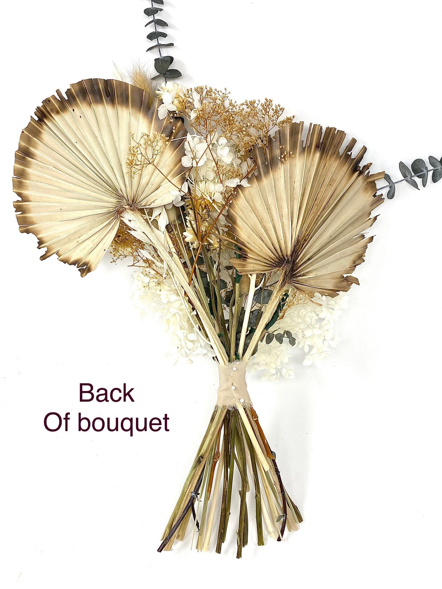 Boho Wedding Bouquet, Dried Flowers, Preserved Floral, Bridal, Ribbon, Palm Leaves, Green and White, All Season Boquet, Neutral, Gift