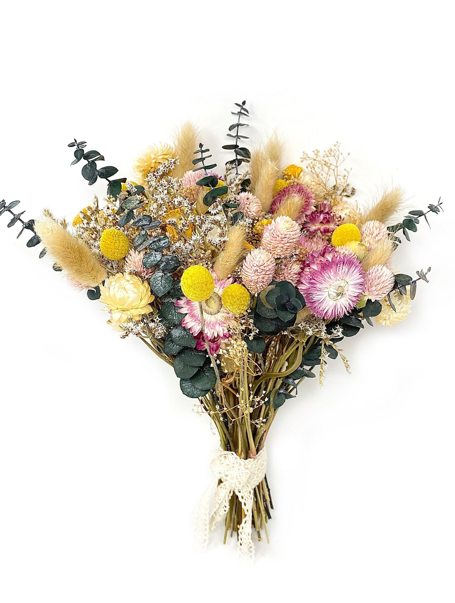 Summer Bouquet, Wedding Flowers, Dried Florals, Pink and Yellow, Throw Bouquet, Majestic, Light colors, Spring, Bridal, Anniversary