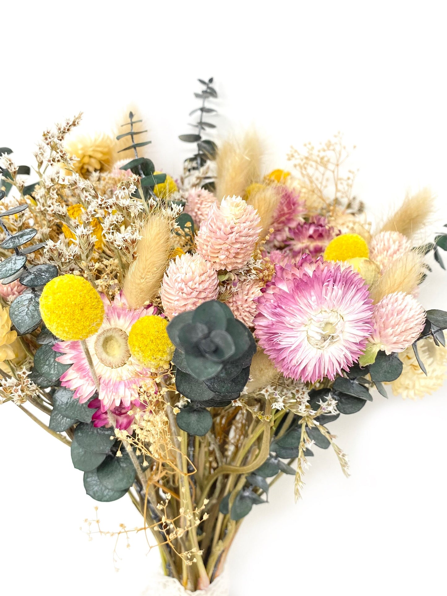Summer Bouquet, Wedding Flowers, Dried Florals, Pink and Yellow, Throw Bouquet, Majestic, Light colors, Spring, Bridal, Anniversary