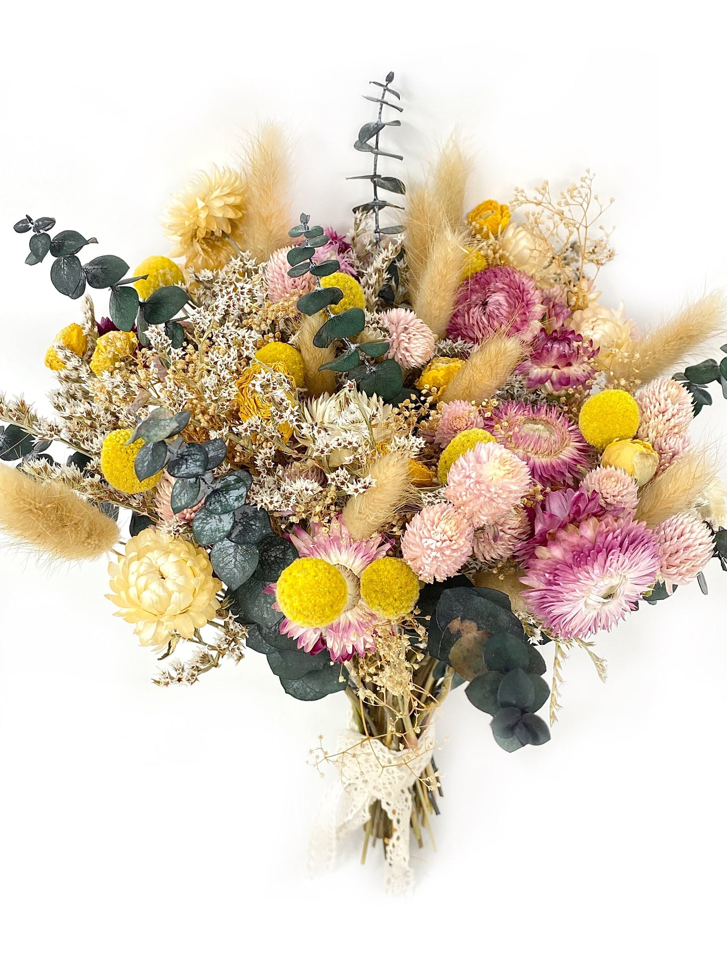 Summer Bouquet, Wedding Flowers, Dried Florals, Pink and Yellow, Throw Bouquet, Majestic, Light colors, Spring, Bridal, Anniversary