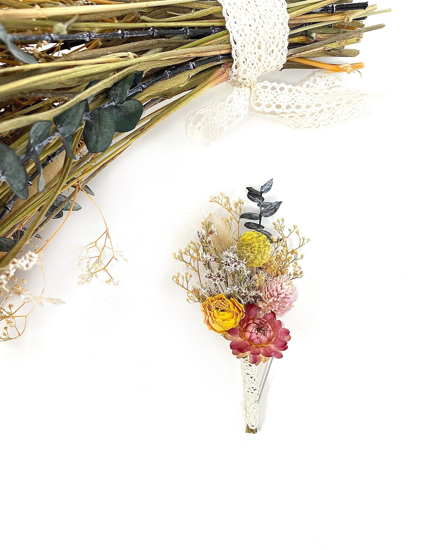 Summer Bouquet, Wedding Flowers, Dried Florals, Pink and Yellow, Throw Bouquet, Majestic, Light colors, Spring, Bridal, Anniversary