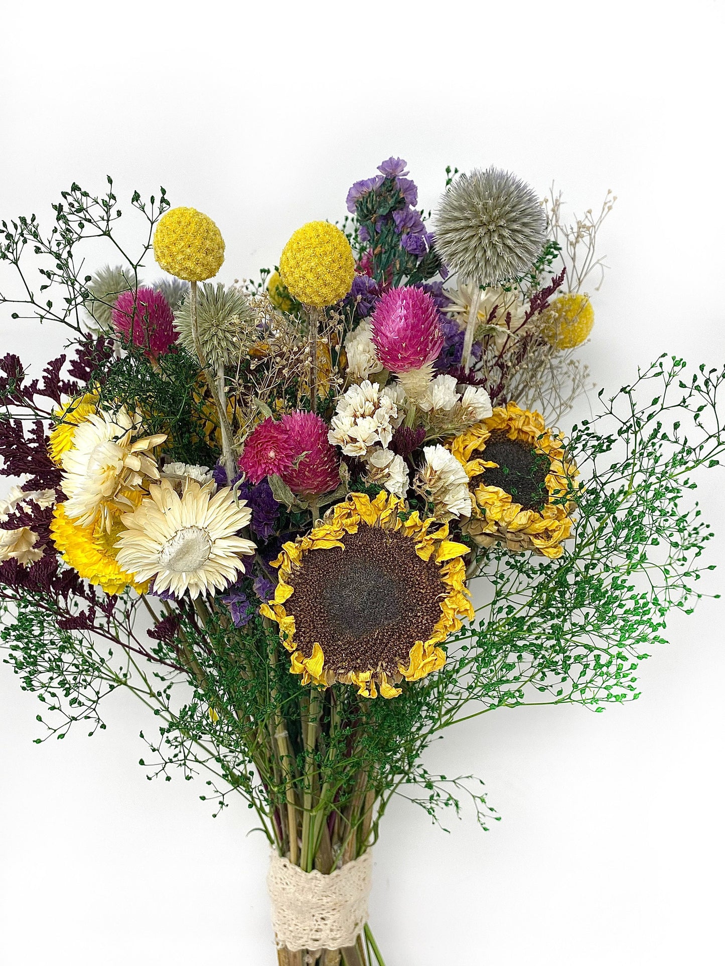 Colorful Bouquet, Wildflowers, Wedding Flowers, Purple, sunflowers, Caspia, mini gyp, safflower, house decor, Throw Boquet, Pink, Blue
