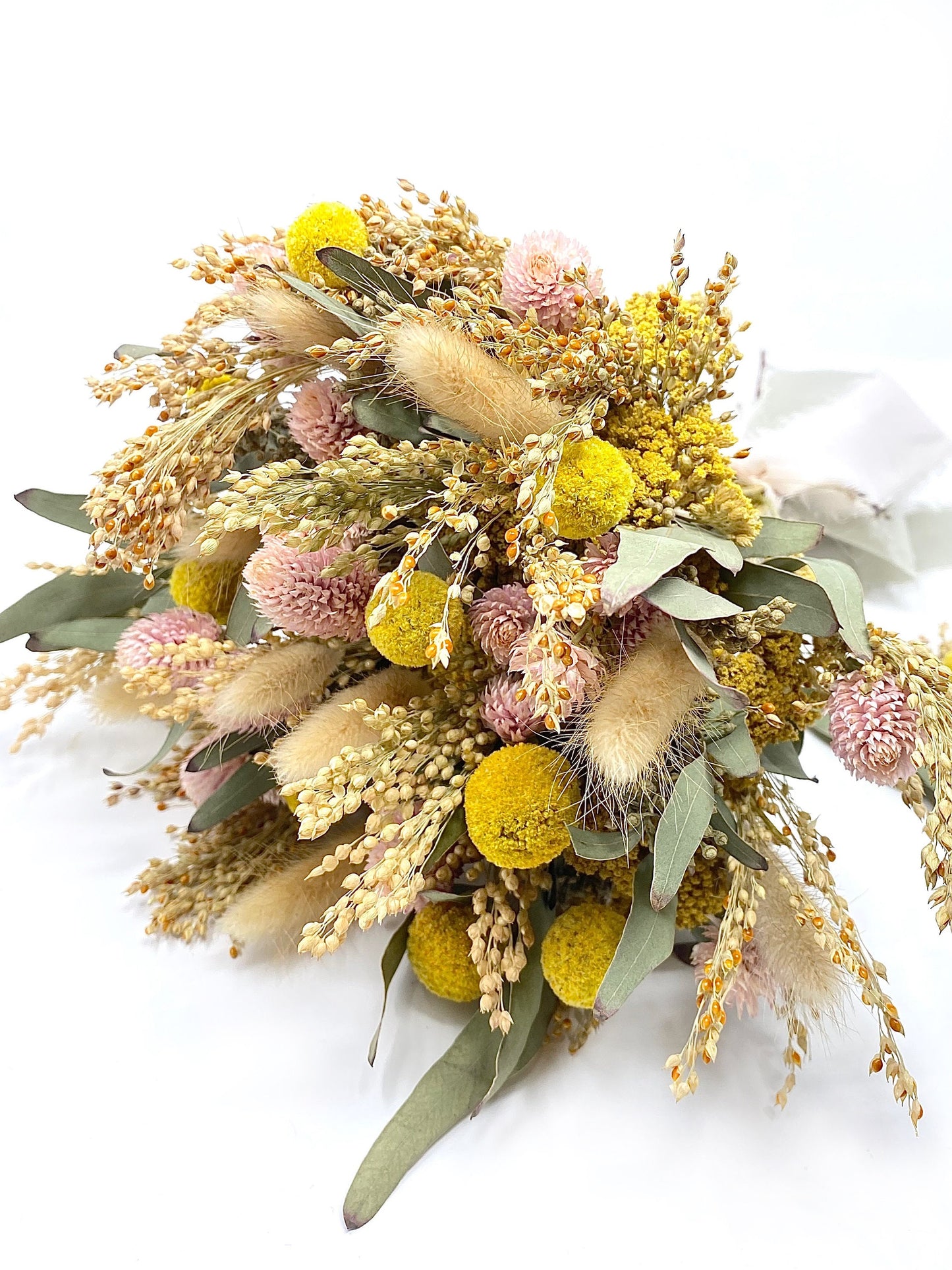 Summer Bouquet, Dried Florals, Wedding Flowers, Pink and Yellow, Throw Bouquet, Greenery, Light colors, Summer Florals, Bridal,Anniversary