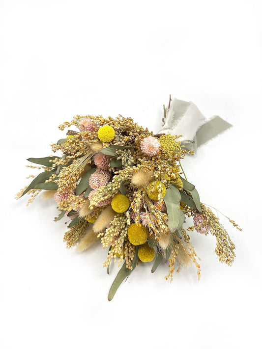 Summer Bouquet, Dried Florals,  Wedding Flowers,  Pink and Yellow, Throw Bouquet, Greenery, Light colors, Summer Florals, Bridal,Anniversary