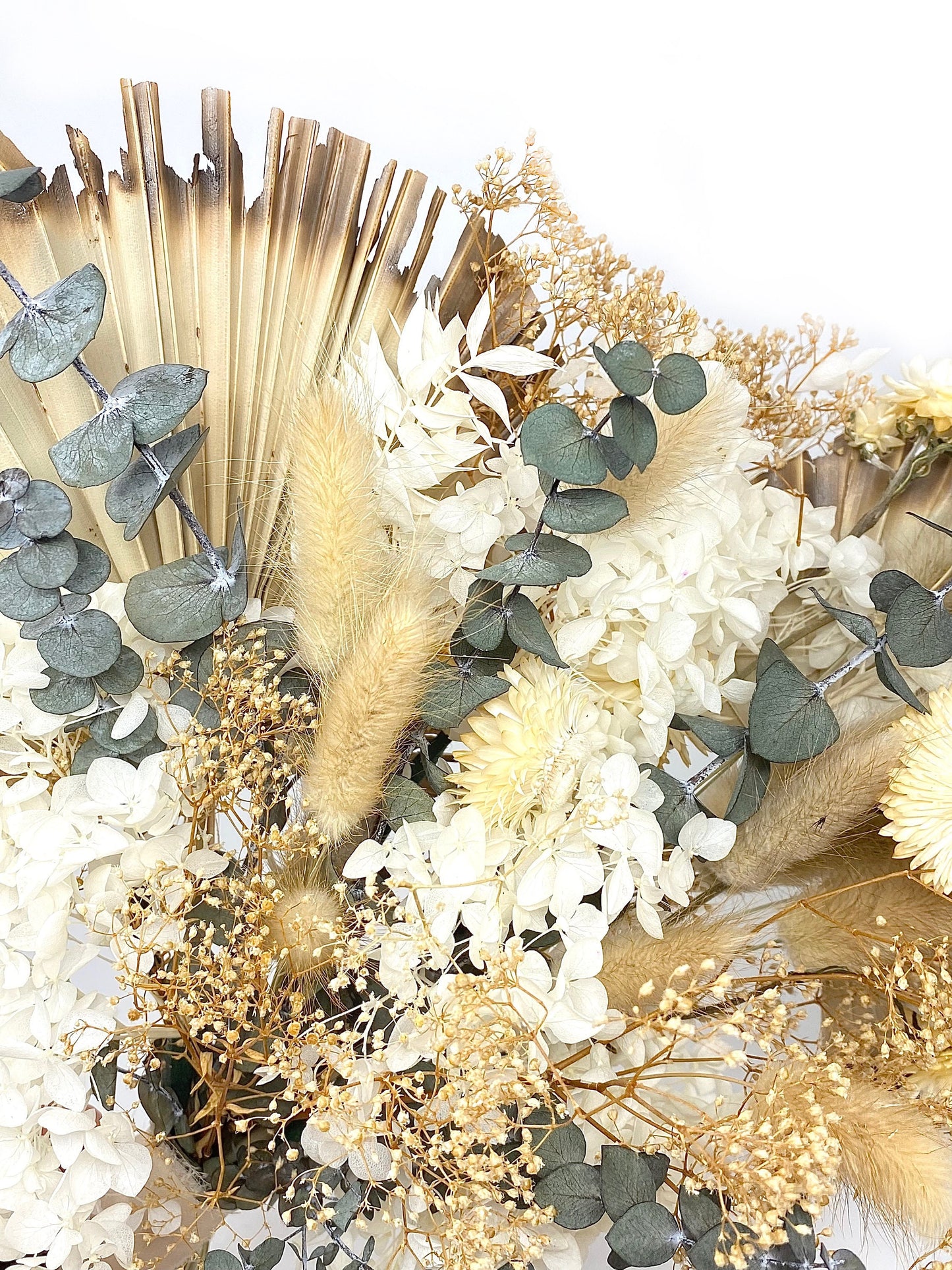Boho Wedding Bouquet, Dried Flowers, Preserved Floral, Bridal, Ribbon, Palm Leaves, Green and White, All Season Boquet, Neutral, Gift