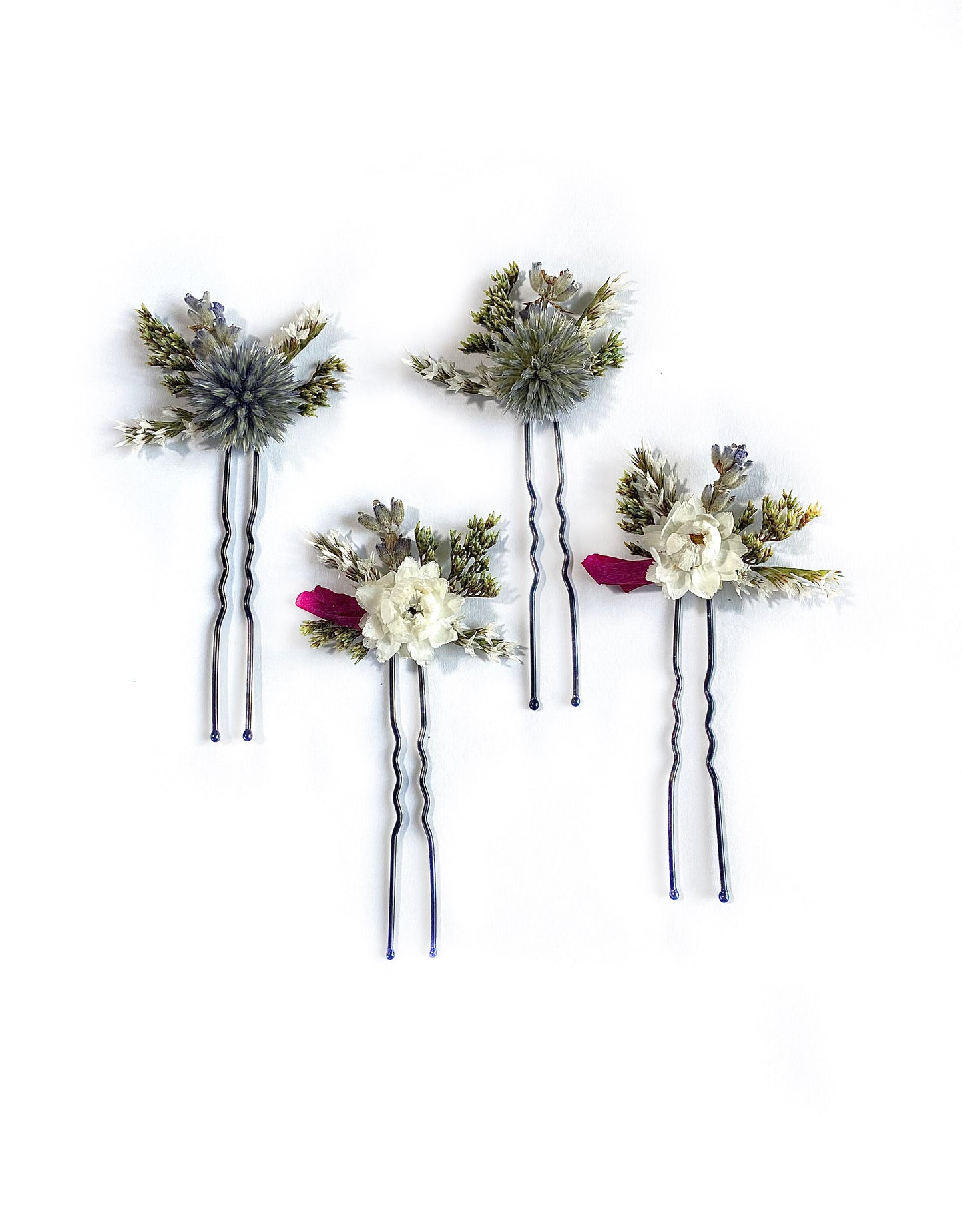 Wedding Bouquet, Preserved Flowers, globe thistle, Peony, German statice, cotton, colorful, decor, green, pink, blue, burgundy