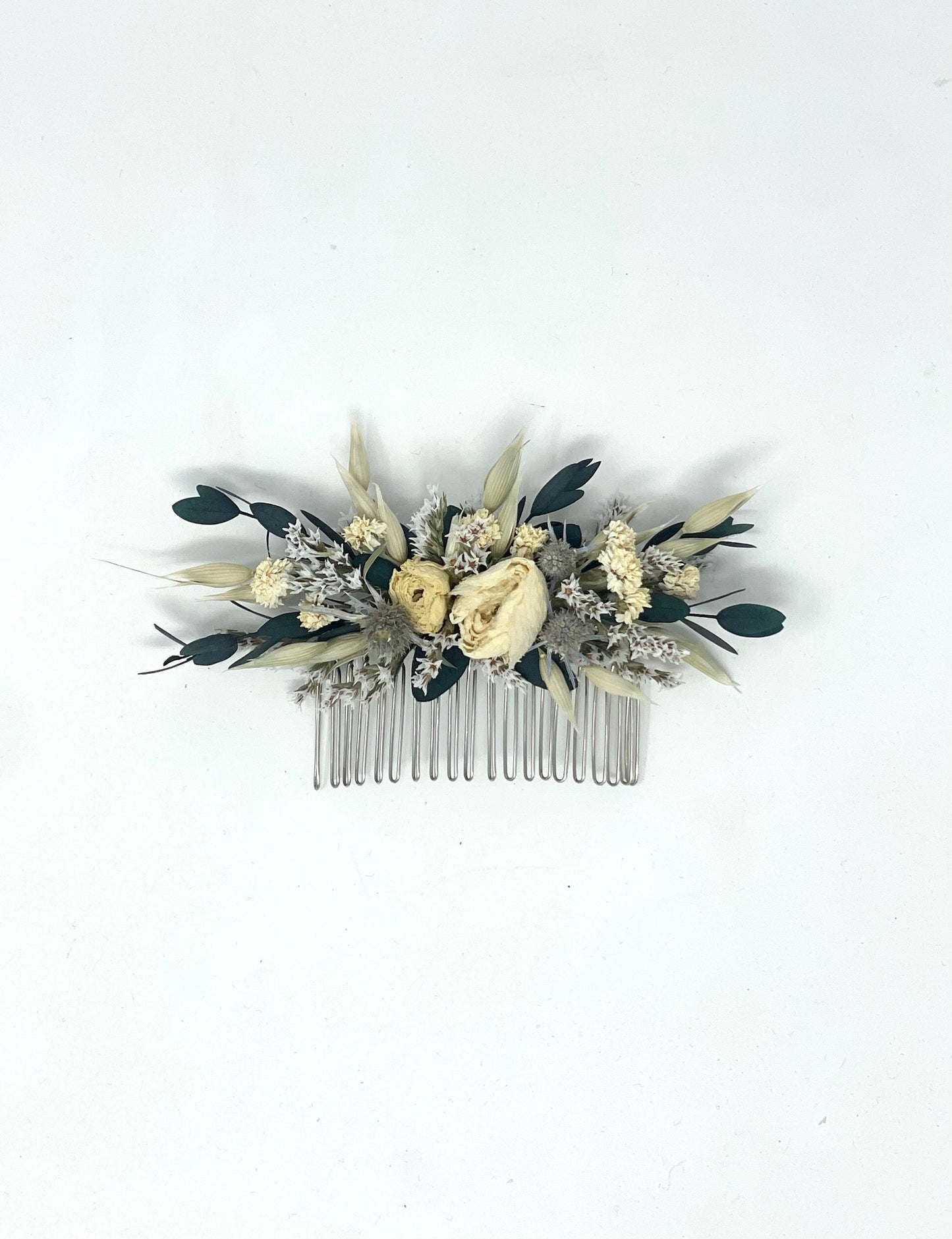Mini Hair Comb, White, Green, Hair Pins, Dried flowers, Preserved, Floral, Hair Accessories, Wedding Accessory, Simple, Winter, Prom, Bridal