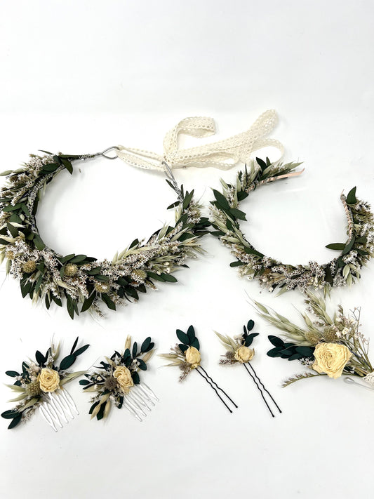 Mini Hair Comb, White, Green, Hair Pins, Dried flowers, Preserved, Floral, Hair Accessories, Wedding Accessory, Simple, Winter, Prom, Bridal