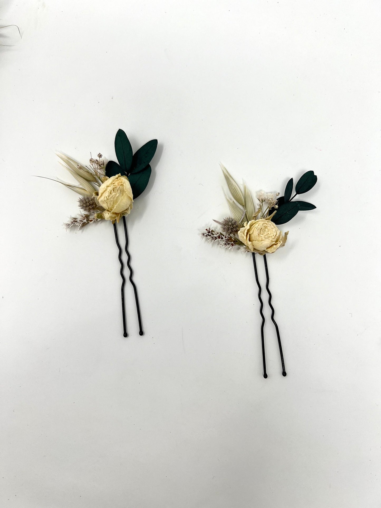 Mini Hair Comb, White, Green, Hair Pins, Dried flowers, Preserved, Floral, Hair Accessories, Wedding Accessory, Simple, Winter, Prom, Bridal