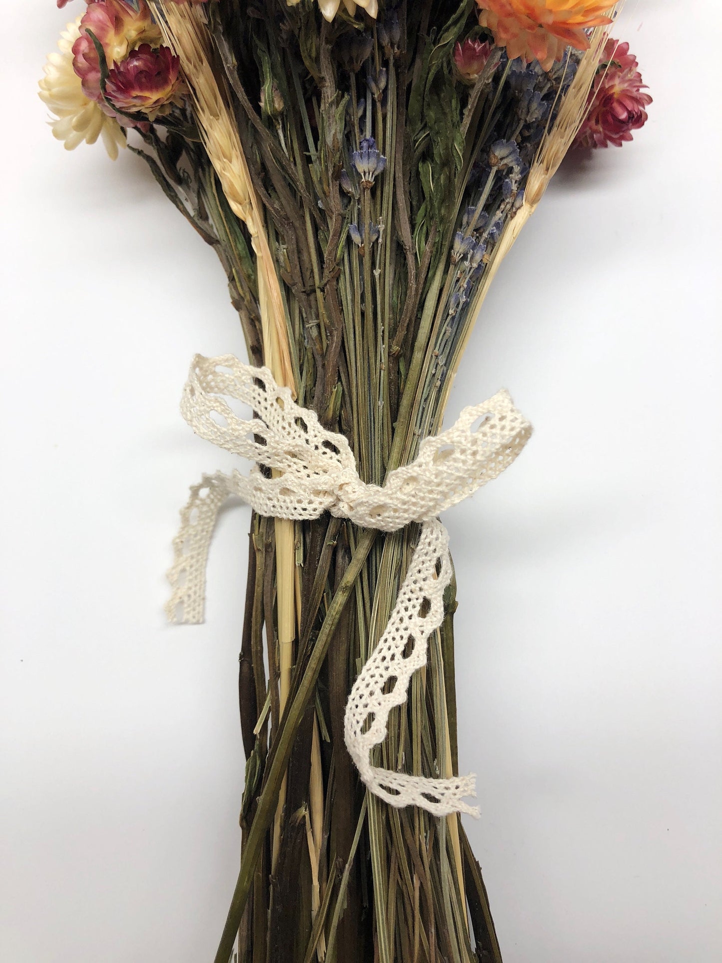 Floral Bouquet, Preserved Flower, Wedding, Anniversary gift, Fire Red Strawflower, White Strawflower, Lavender, Blonde Wheat, Gift