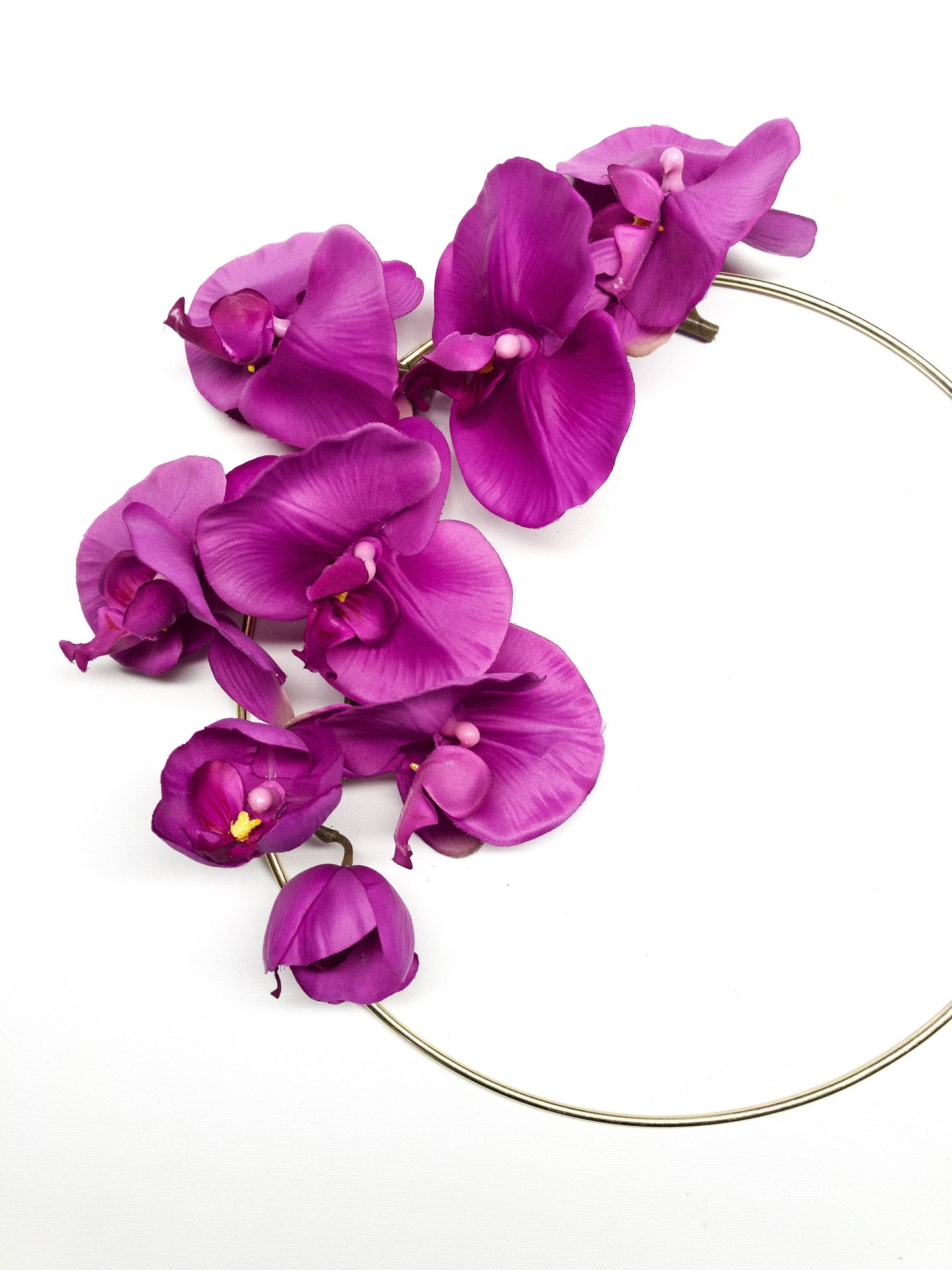 Metal Ring Wreath, Orchid, #104, Purple, Gold, Spring, Purple, Summer, Modern, Wall, Nursery, Hoop, Door, Indoor, Inside, Small, Spring