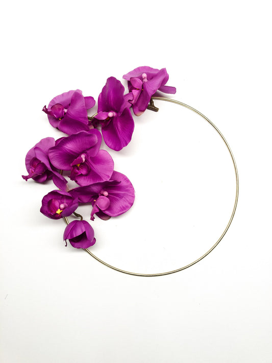 Metal Ring Wreath, Orchid, #104, Purple, Gold, Spring, Purple, Summer, Modern, Wall, Nursery, Hoop, Door, Indoor, Inside, Small, Spring