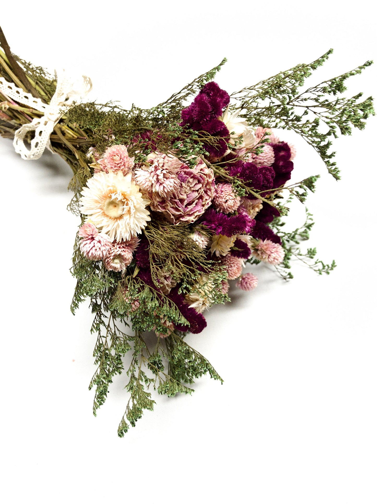 Floral Bouquet, Preserved Flower, Gift, Wedding , Anniversary gift, Coxcomb, Caspia, Strawflower, Amaranth, Peony, Pink, Green, Bridal