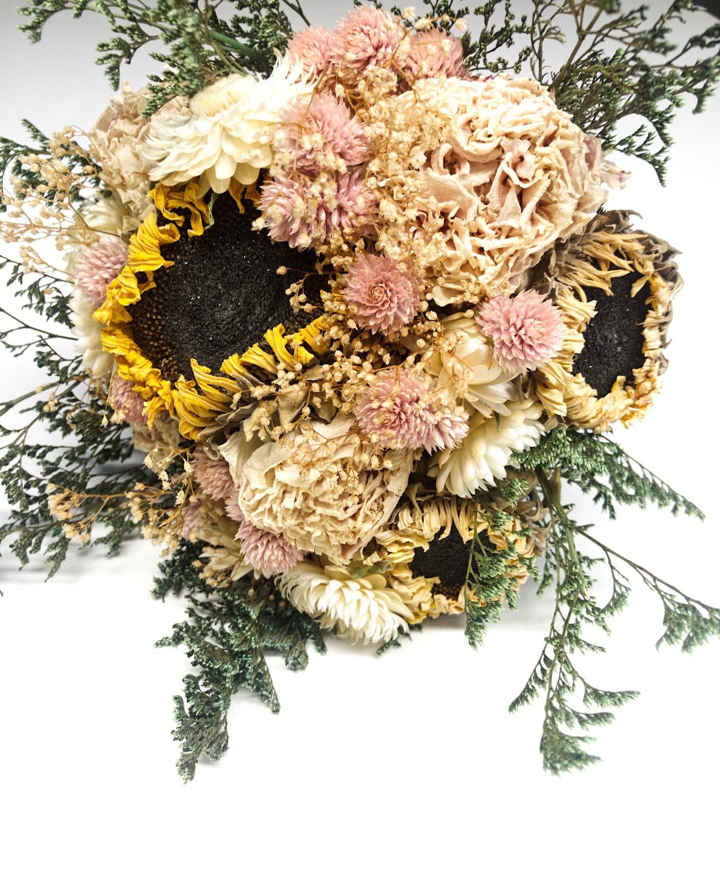 Wedding Bouquet, Dried Flowers, Preserved Florals, Strawflowers, Sunflowers, Peonies, Bridal, Globe Amarenth, Spring Bouquet