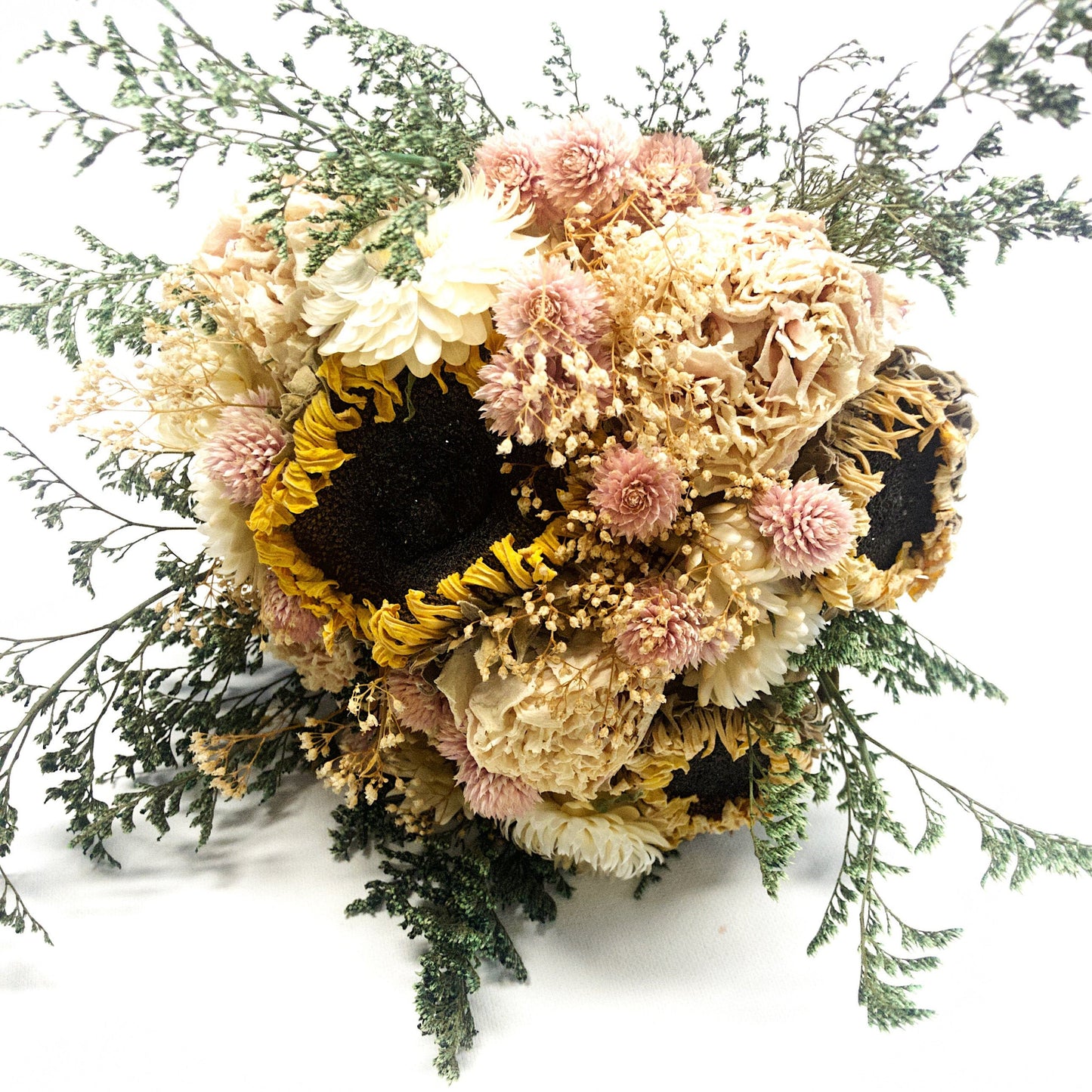 Wedding Bouquet, Dried Flowers, Preserved Florals, Strawflowers, Sunflowers, Peonies, Bridal, Globe Amarenth, Spring Bouquet