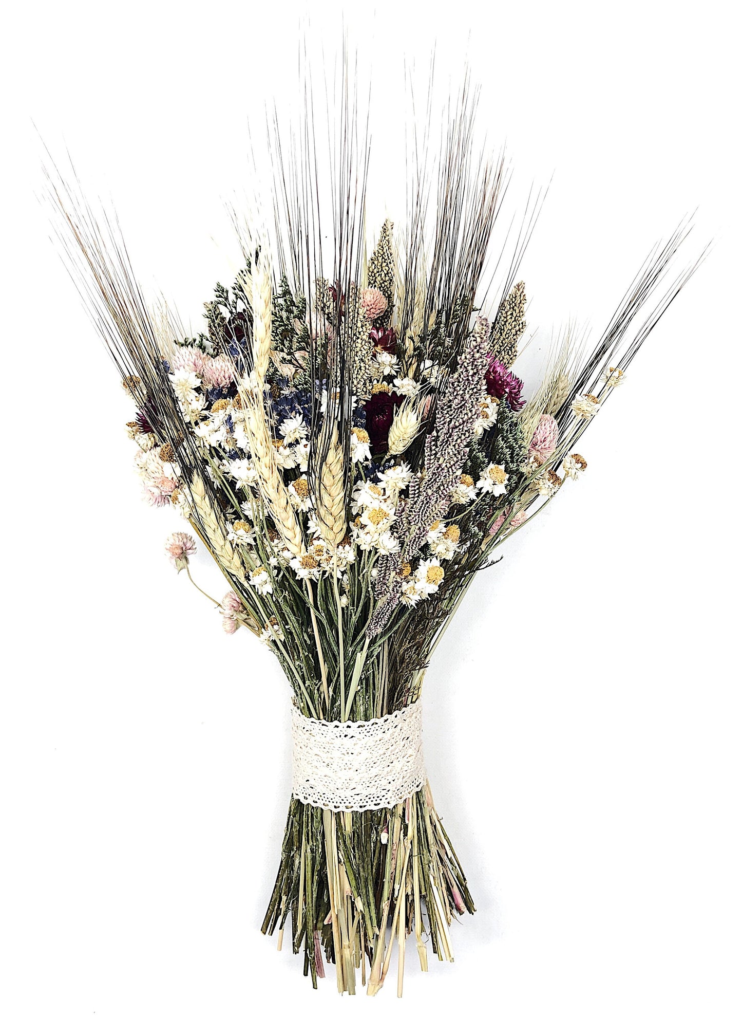 Wedding Bouquet, Floral Bouquet, Dried Flowers, Preserved Flowers, Ammobium, Globe Amaranth, Lavender, Wheat, Caspia, Strawflower, Bridal