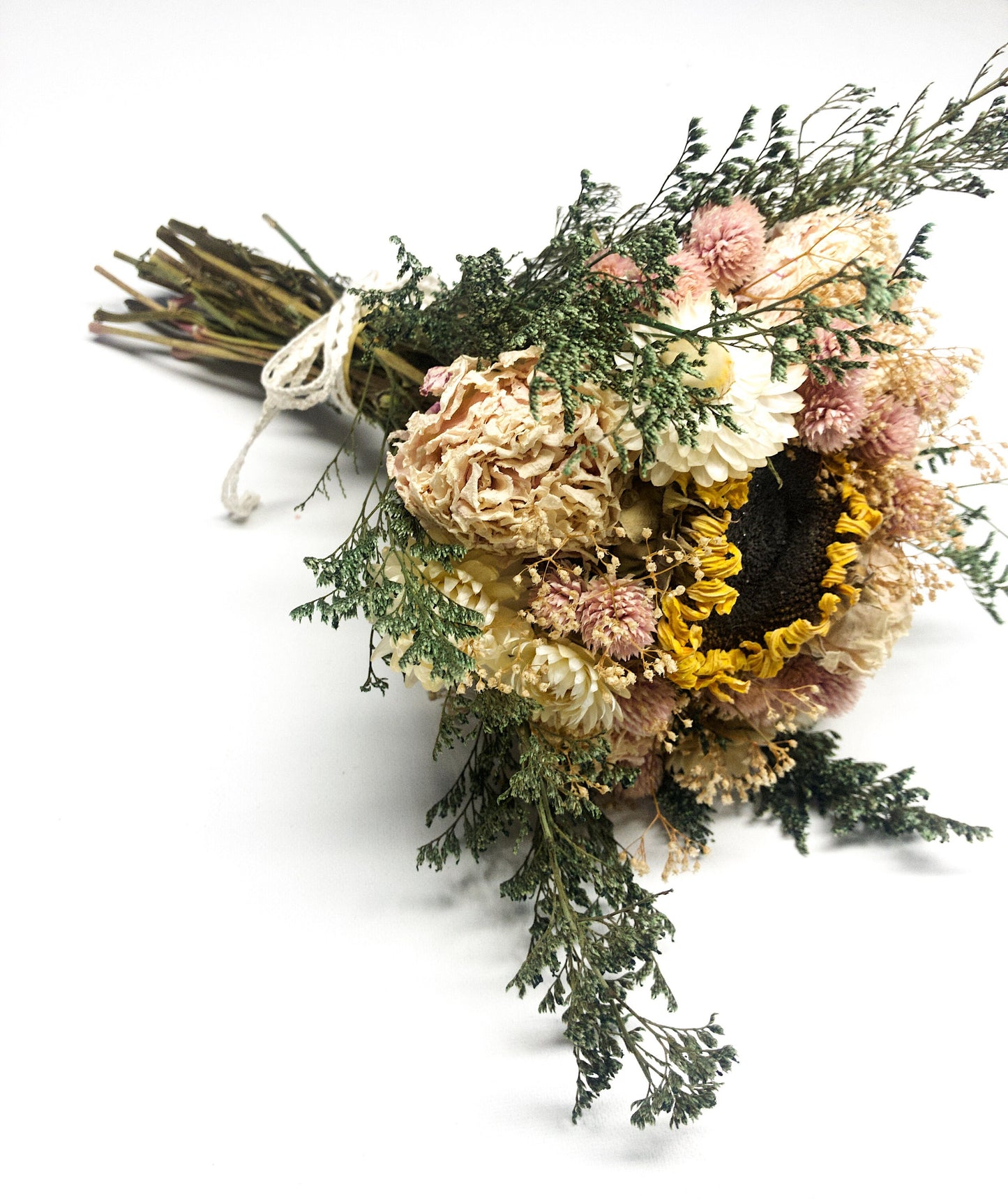 Wedding Bouquet, Dried Flowers, Preserved Florals, Strawflowers, Sunflowers, Peonies, Bridal, Globe Amarenth, Spring Bouquet