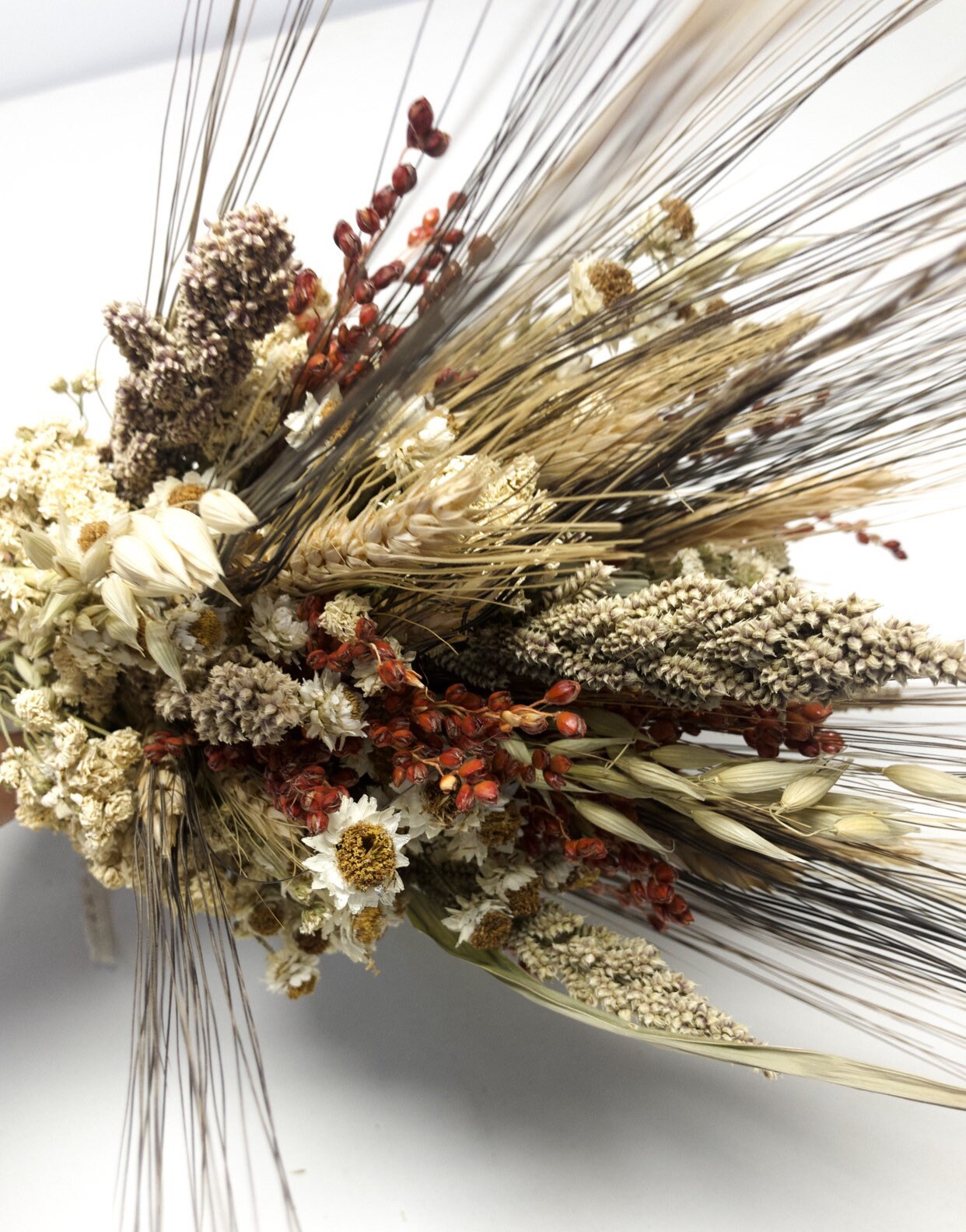 Fall Wedding Bouquet, Fall Collection, Wheat, Grass, Millet, Broom Corn, Oats, Red, Burgundy, Beige, White, Simple, Gentle, Elegant