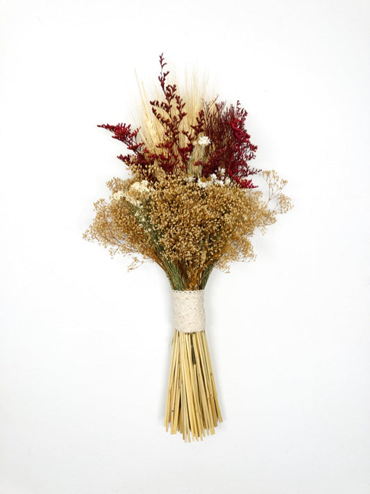 Fall Wedding Bouquet, Dried Flowers, Wheat, Ammobium, Mini Gyp, Red, Burgundy, Beige, White, Simple, Gentle, Wheat Autumn Summer