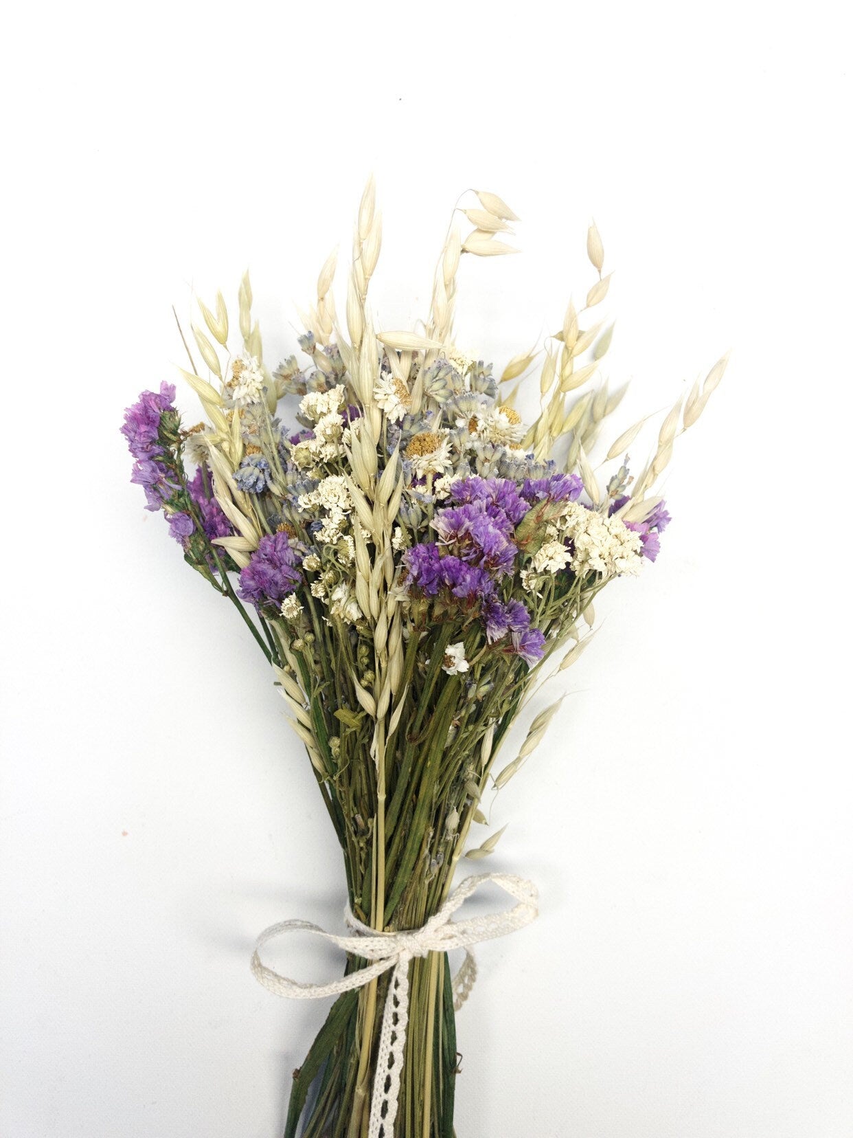 Purple Bouquet, Dried Oats, Lavender, Preserved Sinuata Statice, Spring, Purple, Violet, White, Ammonium, Preserved Flowers, Bridal, Wedding