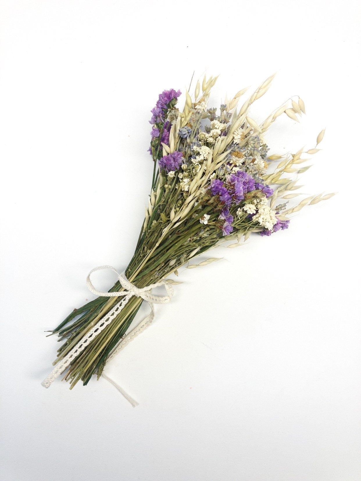 Purple Bouquet, Dried Oats, Lavender, Preserved Sinuata Statice, Spring, Purple, Violet, White, Ammonium, Preserved Flowers, Bridal, Wedding