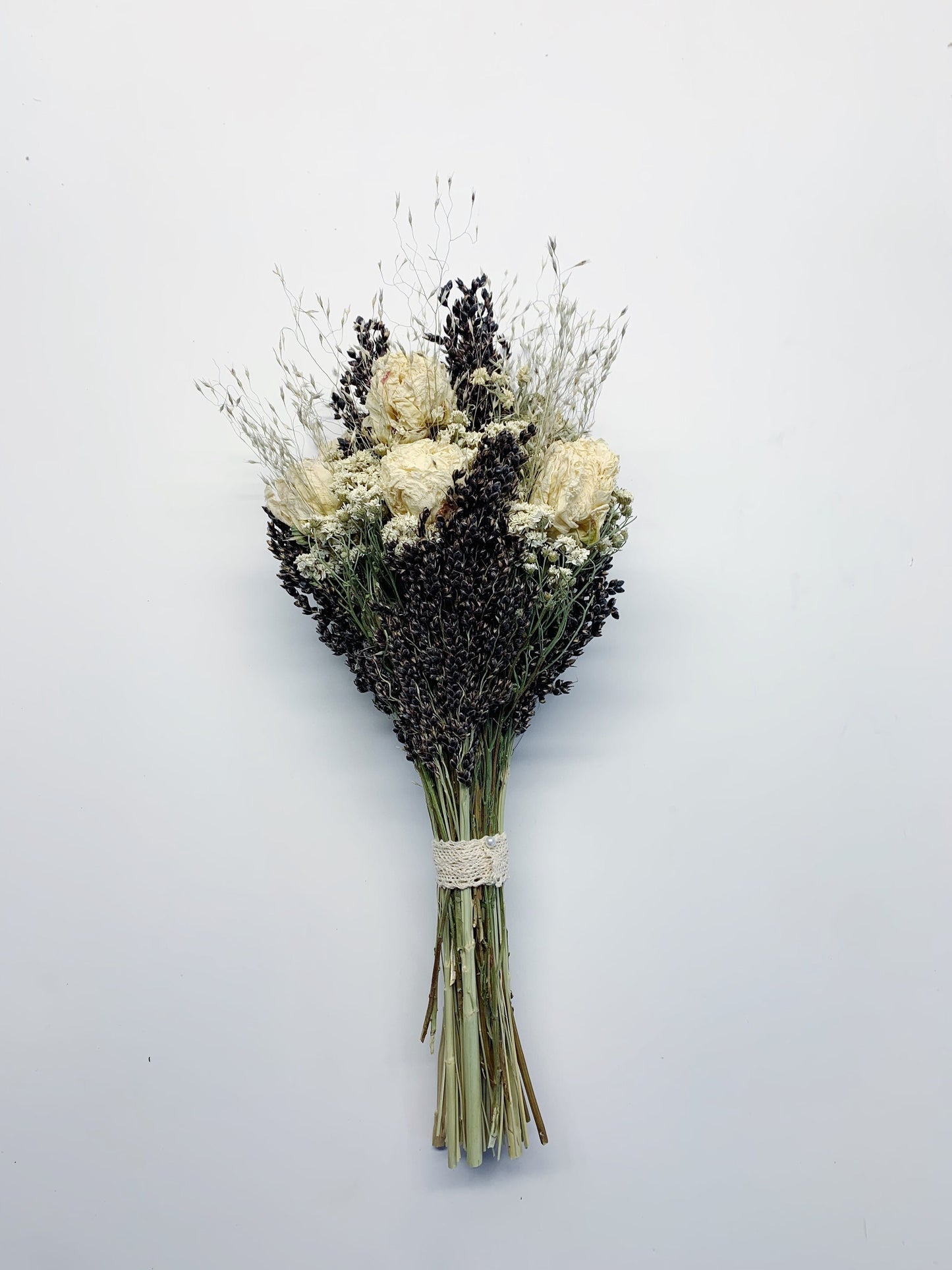Wedding Bouquet, Dried Flowers, Presreved Black, white, Cream, White Peony, Achillea of Pearl, Indian Rice, Black Sorghum, bridal, Cream