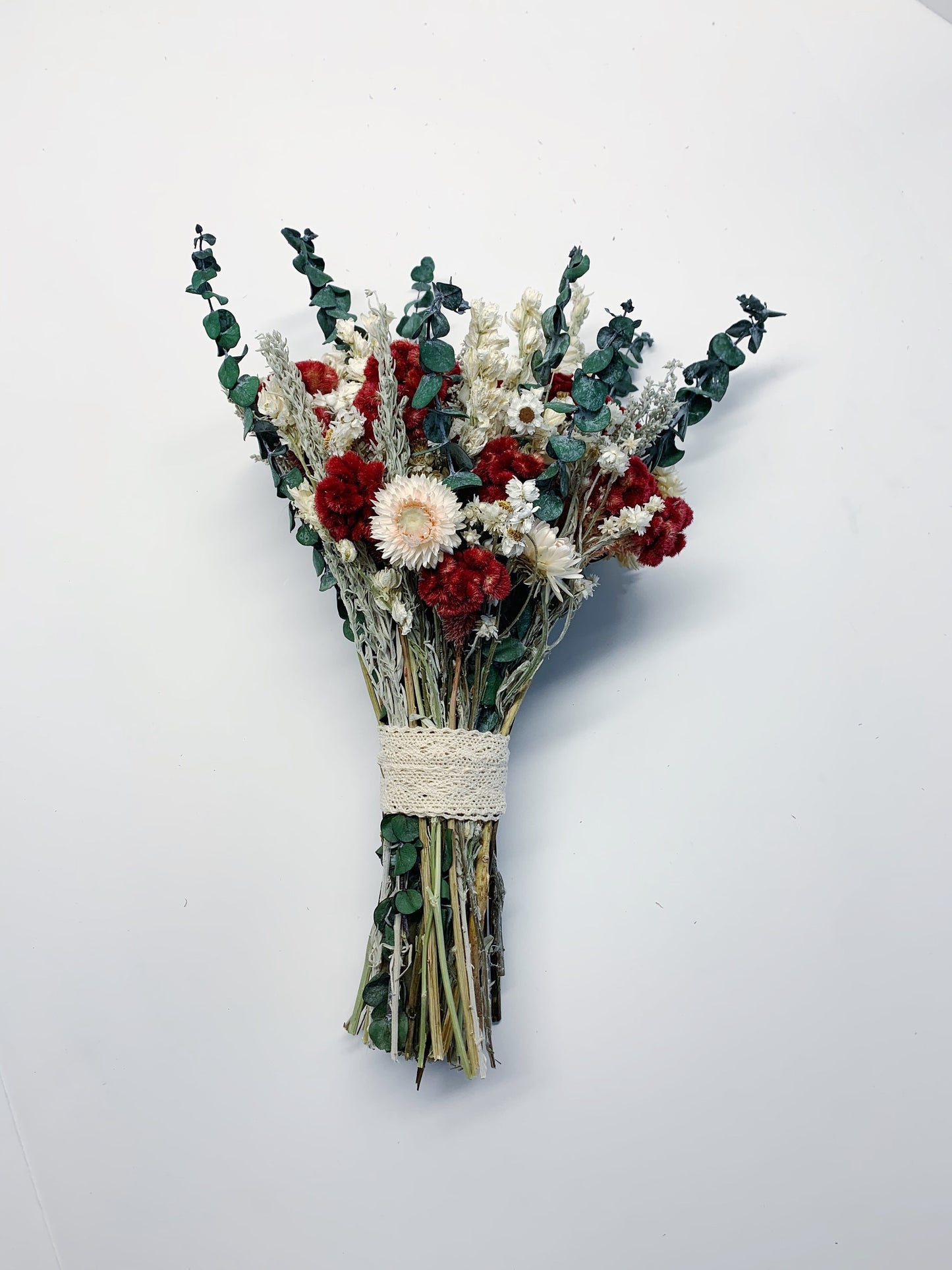 Wedding Bouquet, Dried Flowers, Preserved Floral, Ammobium, Coxcomb, Strawflower, Winter Bouquet, Eucalyptus, sliver king