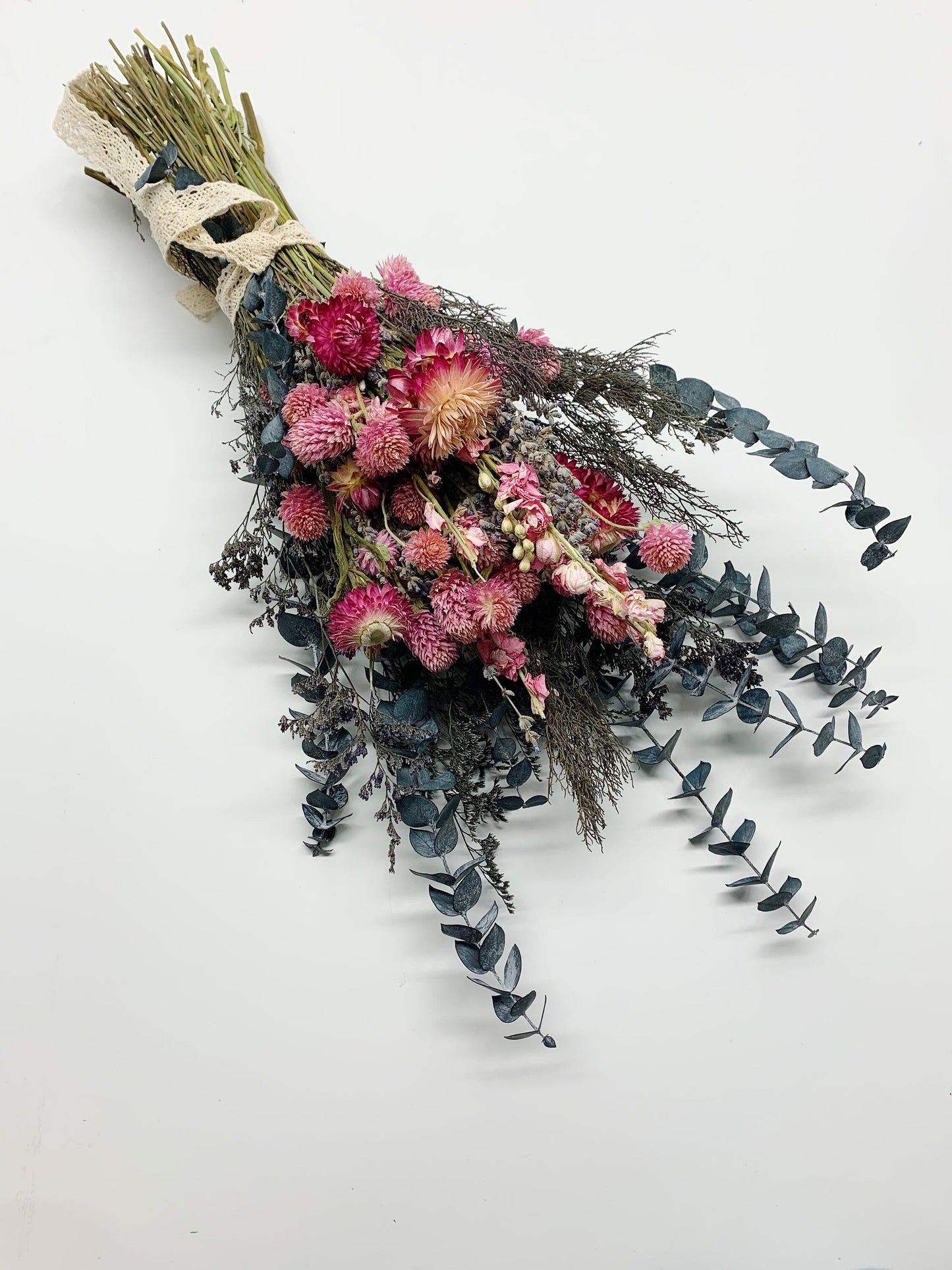 Valentine Bouquet, Dried flowers, Preserved Florals, Strawflowers, Bridal, Pink and Blue Bouquet, Eucalyptus, Lavender, Wedding,