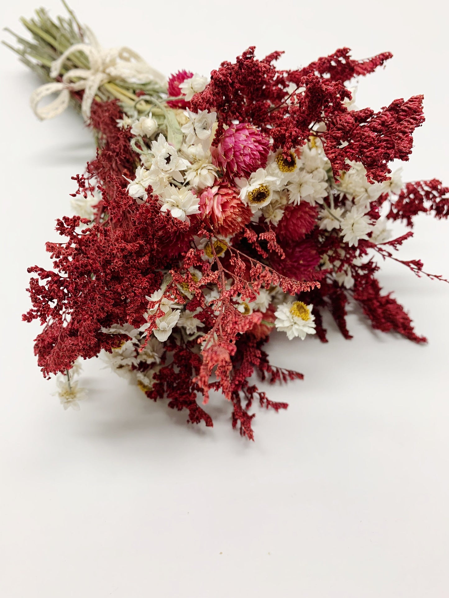 Valentine Bouquet, Wedding Flowers, Present, White, Red, Burgundy, Gentle, Decoration, House Decor, Ammobium, Cassia, Globe Amaranth