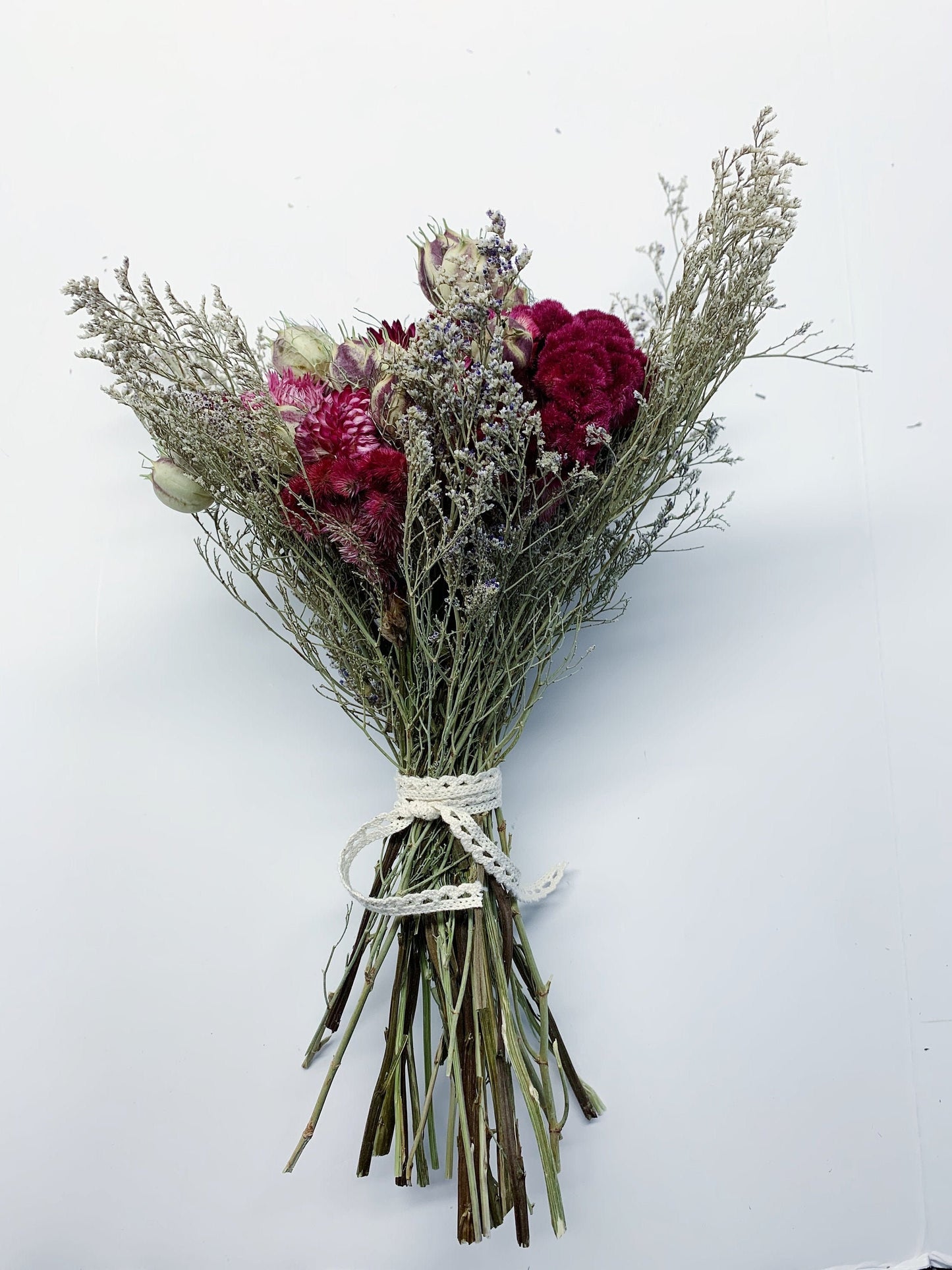 Wedding Bouquet, Spring Collection, Dried Flowers, Bridal, Strawflowers, Nigella, Caspia, Preserved Floral, Coxcomb