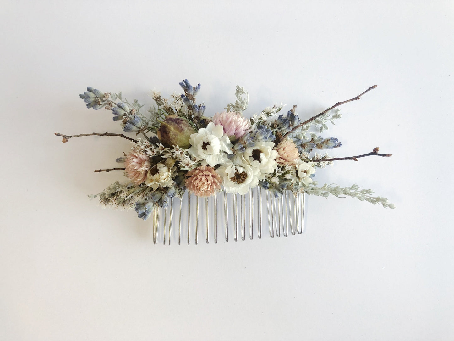 Wedding Bouquet, Winter Style, Lavender, Sweet Huck, German Statice, Wedding, Head wreath, boutonnire, corsage, Cute, Pink, hair comb
