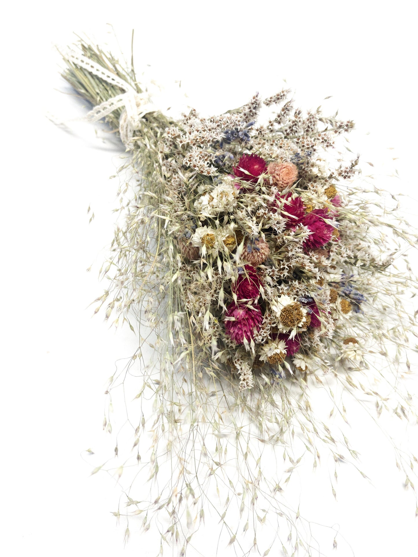 Wedding Bouquet, Dried Flowers, Spring Colors, Anniversary Gift, Present, Pink, Cream, Indian Rice, House Decor, Hair Comb, Head Wreath