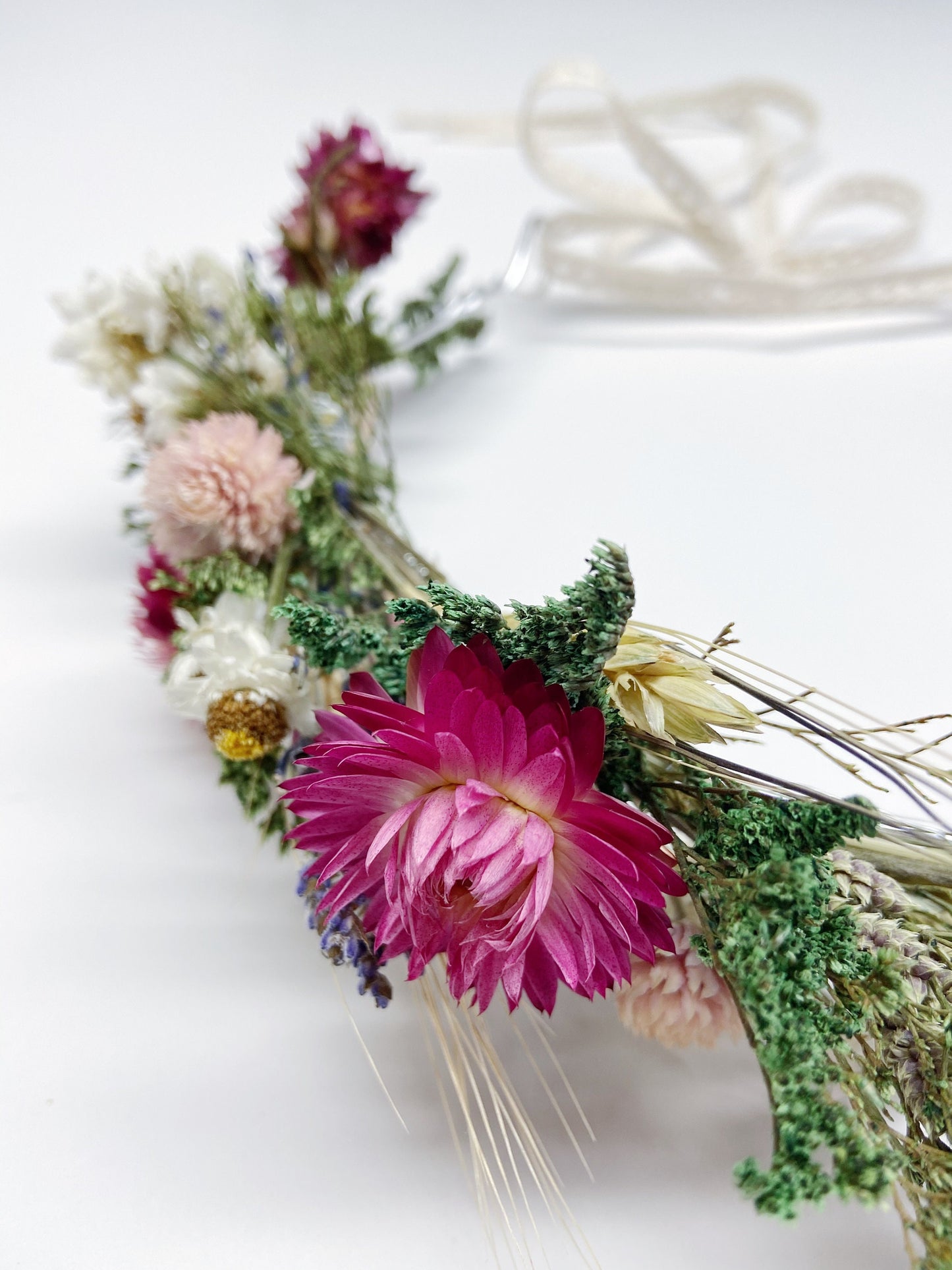 Floral Crown, Head Wreath, Wedding Hair Accessories, Wall Art, Headband, Flower Wreath, Preserved Flowers, Strawflowers, Ammobium, Caspia