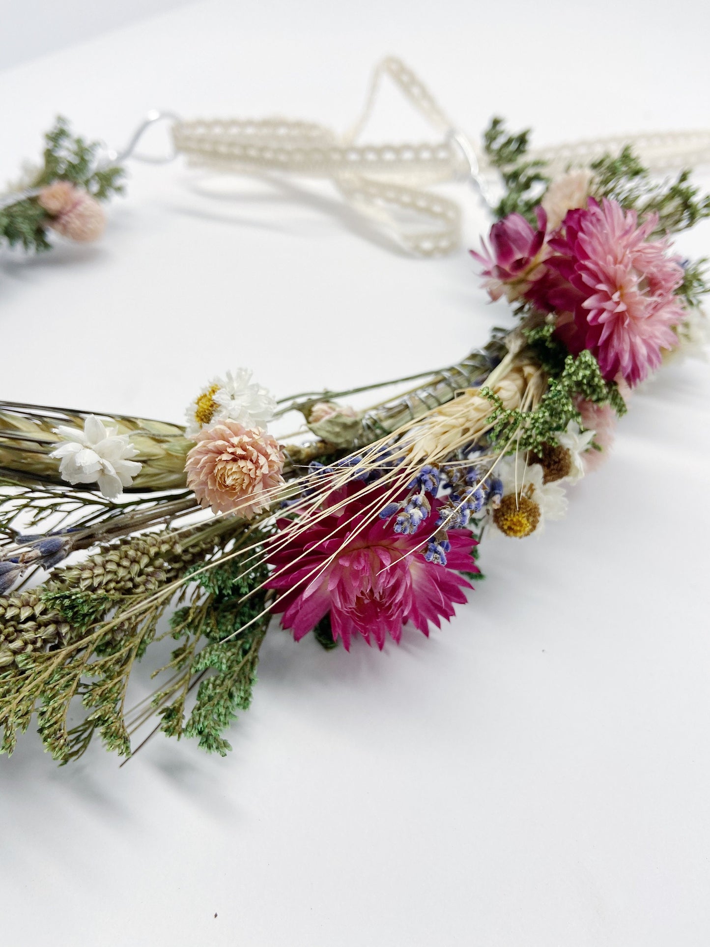 Floral Crown, Head Wreath, Wedding Hair Accessories, Wall Art, Headband, Flower Wreath, Preserved Flowers, Strawflowers, Ammobium, Caspia