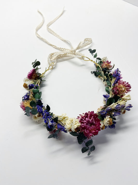 Floral Crown, Head Wreath, Wedding Accessories, Preserved Flowers, Dried Florals, Forever Crown, Eucalyptus, ammobium, Strawflowers