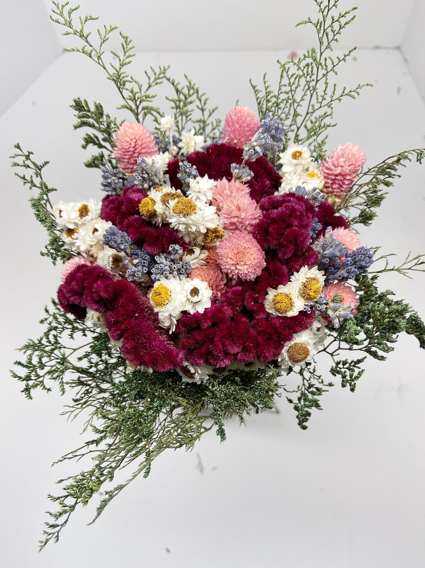 Spring Collection, Bouquet, Natural Flowers, Dried, Bridal, Wedding, Floral, Colorful, Bridesmaid, Pink, Lavender, Globe Amaranth, Caspia