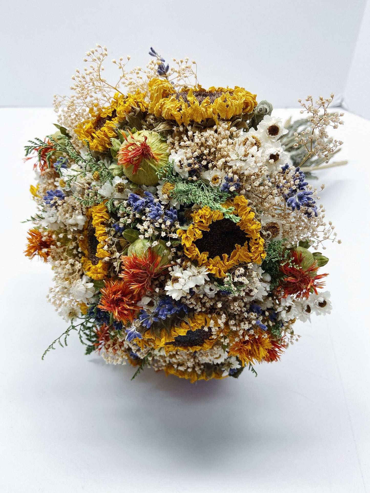 Wedding Bouquet, Wildflowers, Lavender, sunflowers, Caspia, mini gyp, safflower, ammobium, house decor, wedding bouquet, throw